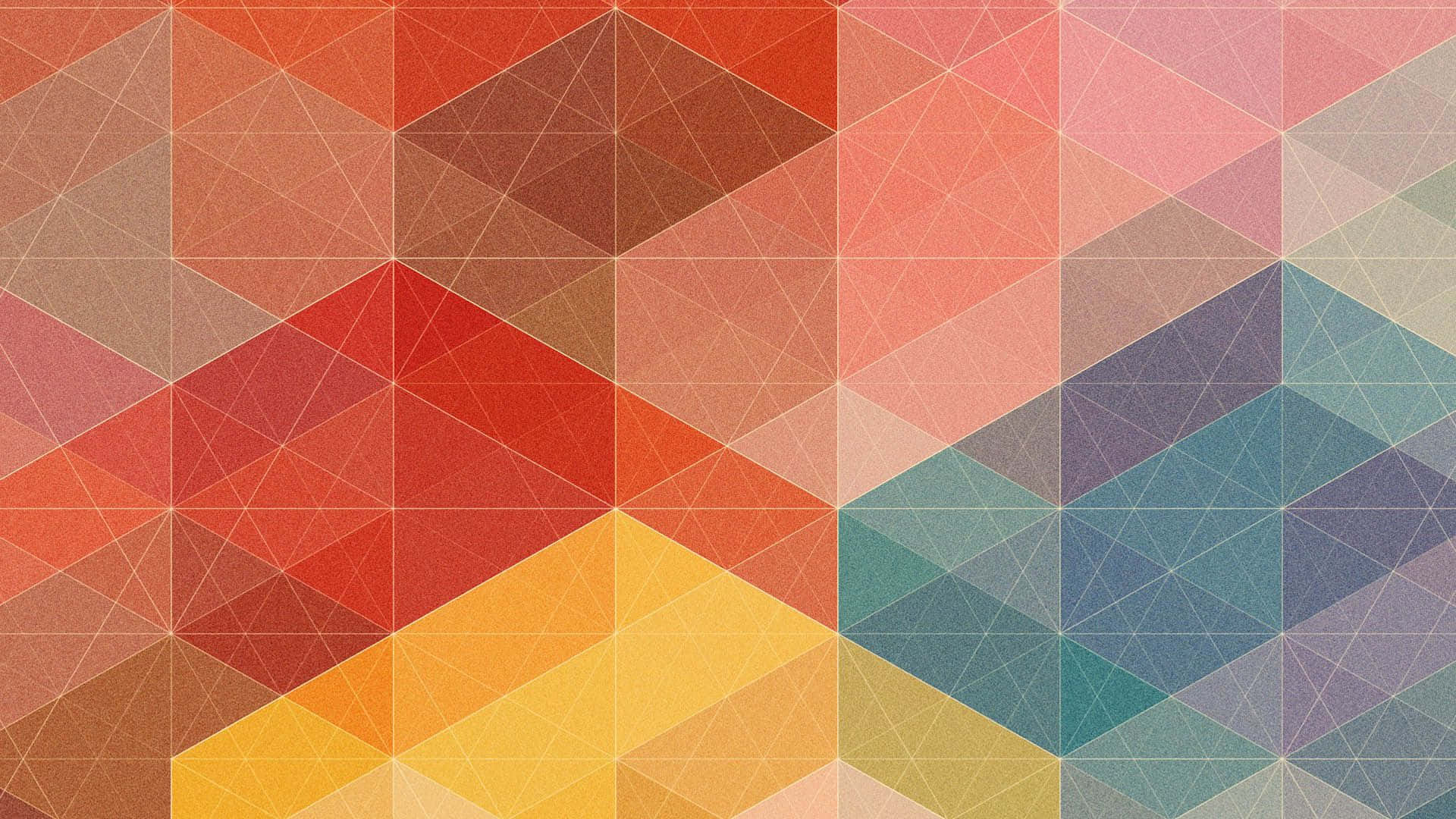 Multicolor 桌布 壁紙 — 充滿活力的幾何壁紙，以溫暖的紅色、橙色、黃色和冷藍色的交錯三角形，創造出現代抽象圖案。