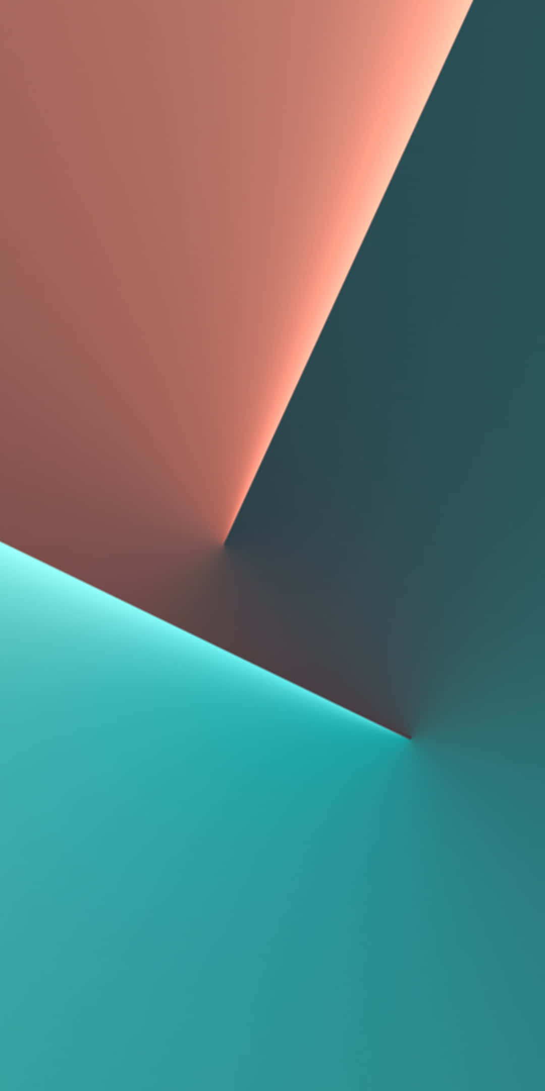 Overlay 桌布 壁紙 — 充滿活力的幾何壁紙，大膽的珊瑚藍綠色和深藍綠色平面以銳角相交。