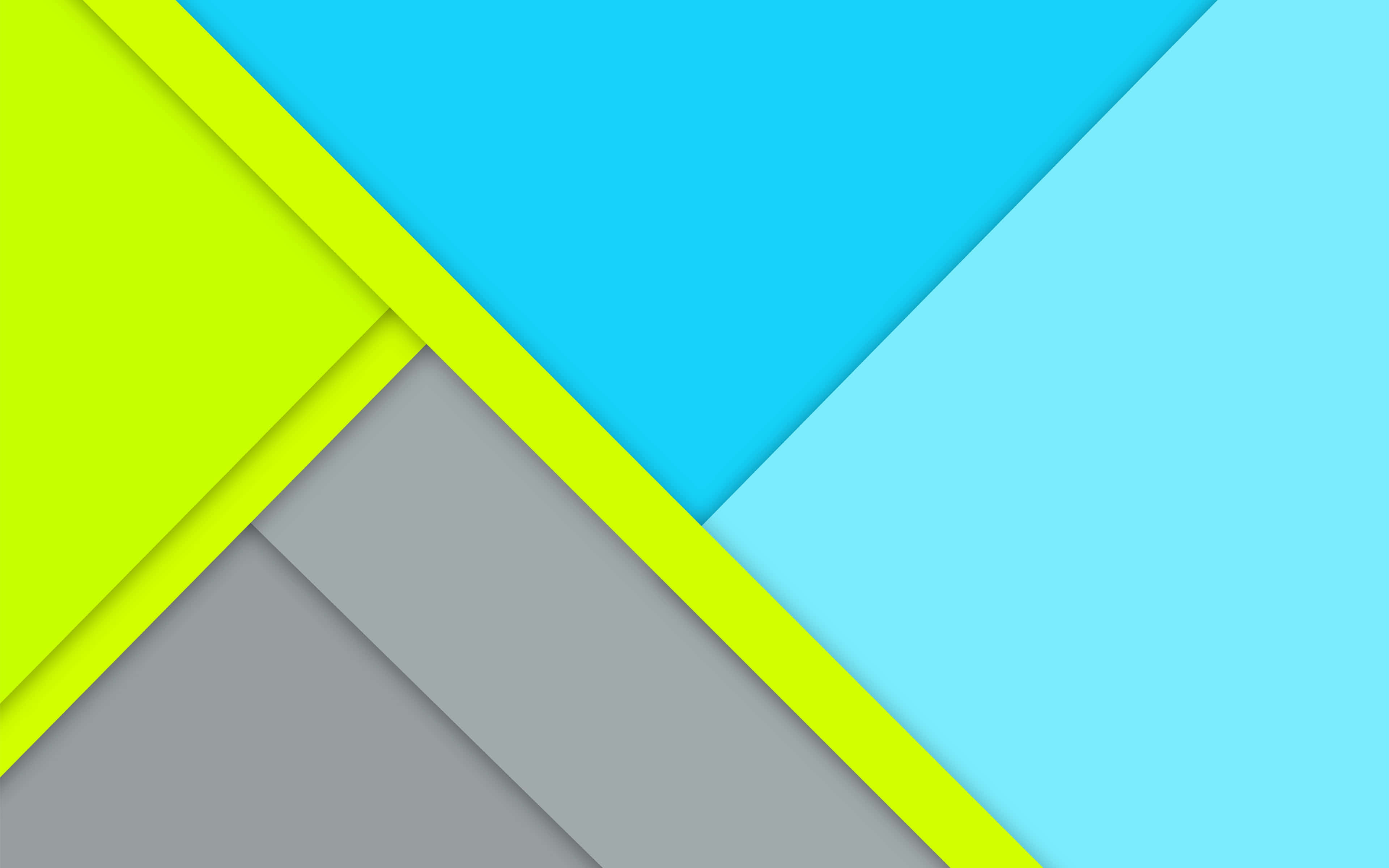 Geometric Shapes 桌布 壁紙 — 充滿活力的幾何壁紙，大膽的萊姆綠、青色和灰色對角紙層，營造出現代抽象構圖。