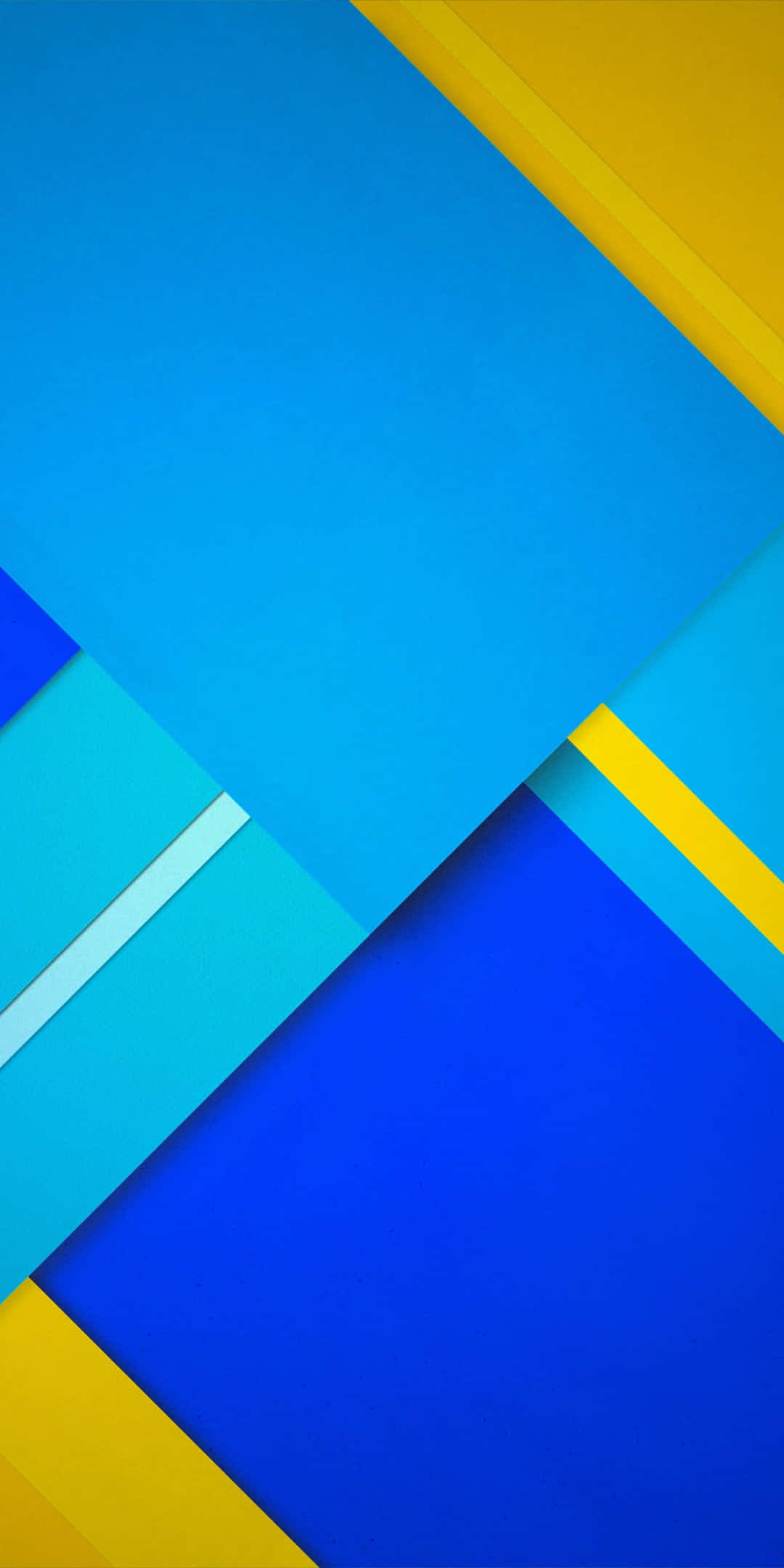 Pixel 3 Material 桌布 壁紙 — 充滿活力的幾何壁紙，大膽的藍色和黃色角形狀創造出現代抽象構圖。