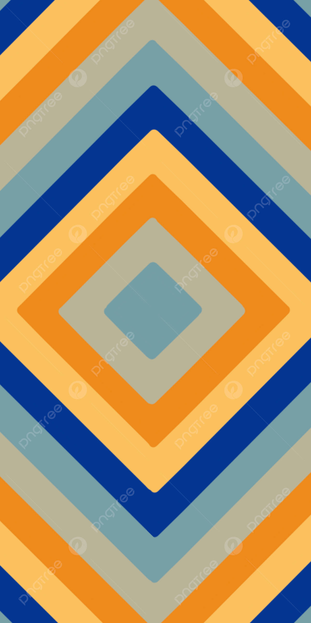 Simple Geometric Phone 桌布 壁紙 — 充滿活力的幾何壁紙，帶有同心鑽石圖案，採用大膽的橙色、藍色和米色色調。