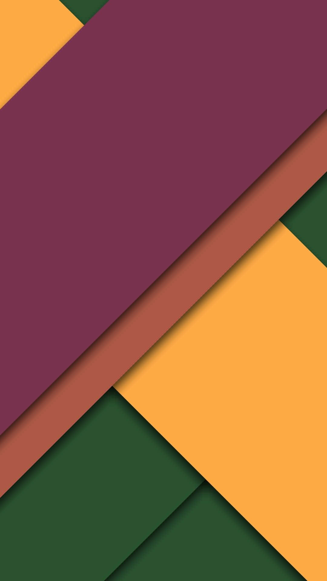 Material Design 桌布 壁紙 — 充滿活力的幾何壁紙，帶有深紫色、橙色、綠色和棕色的醒目對角線條紋。