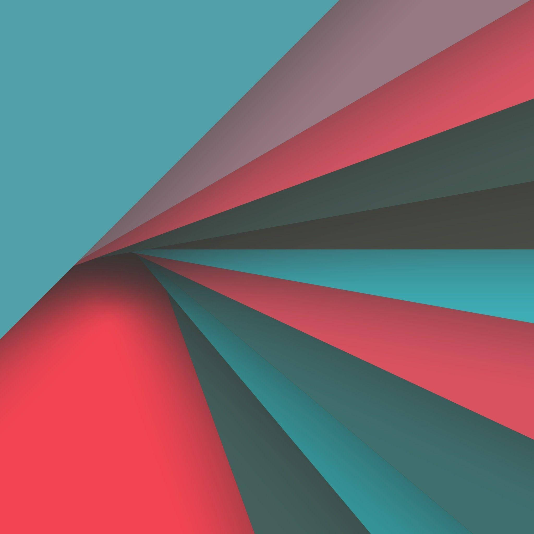 technicolor 桌布 壁紙 — 充滿活力的幾何射線以青綠色、紅色和灰色從中心點向外輻射，形成動態的抽象構圖。