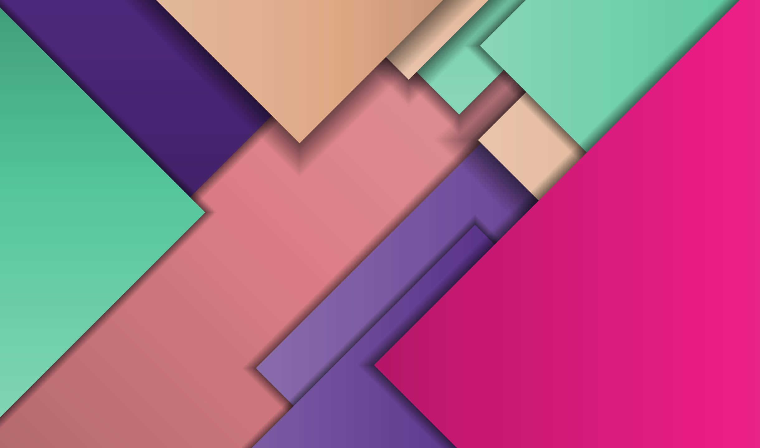 2440x1440 Material 桌布 壁紙 — 充滿活力的幾何形狀，以分層的柔和和鮮豔色調，營造出帶有柔和陰影的動態抽象構圖。