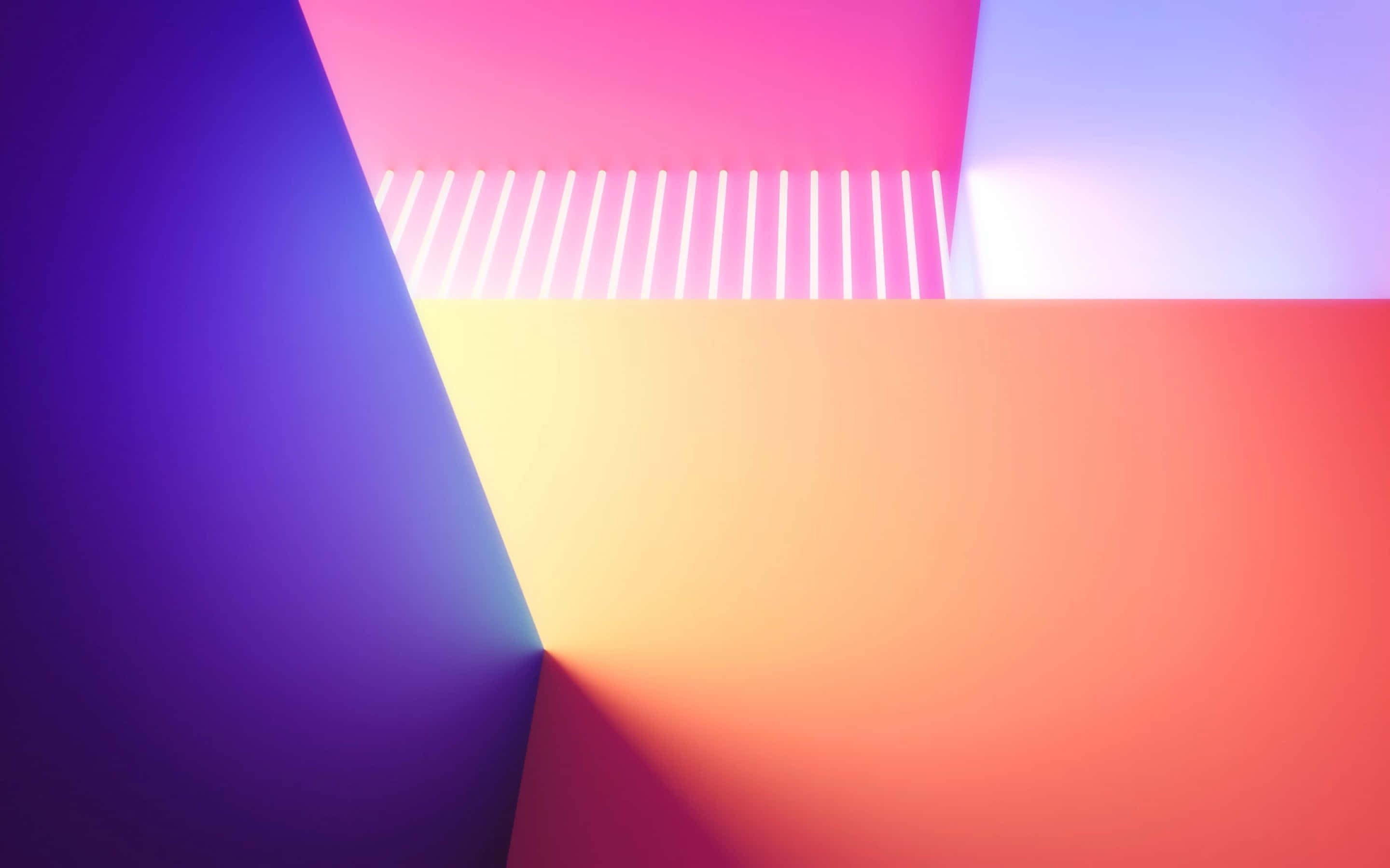 Minimalist Colorful 桌布 壁紙 — 充滿活力的幾何形狀，以紫色、粉紅色和橙色發光，搭配白色光條，營造出未來主義的抽象構圖。
