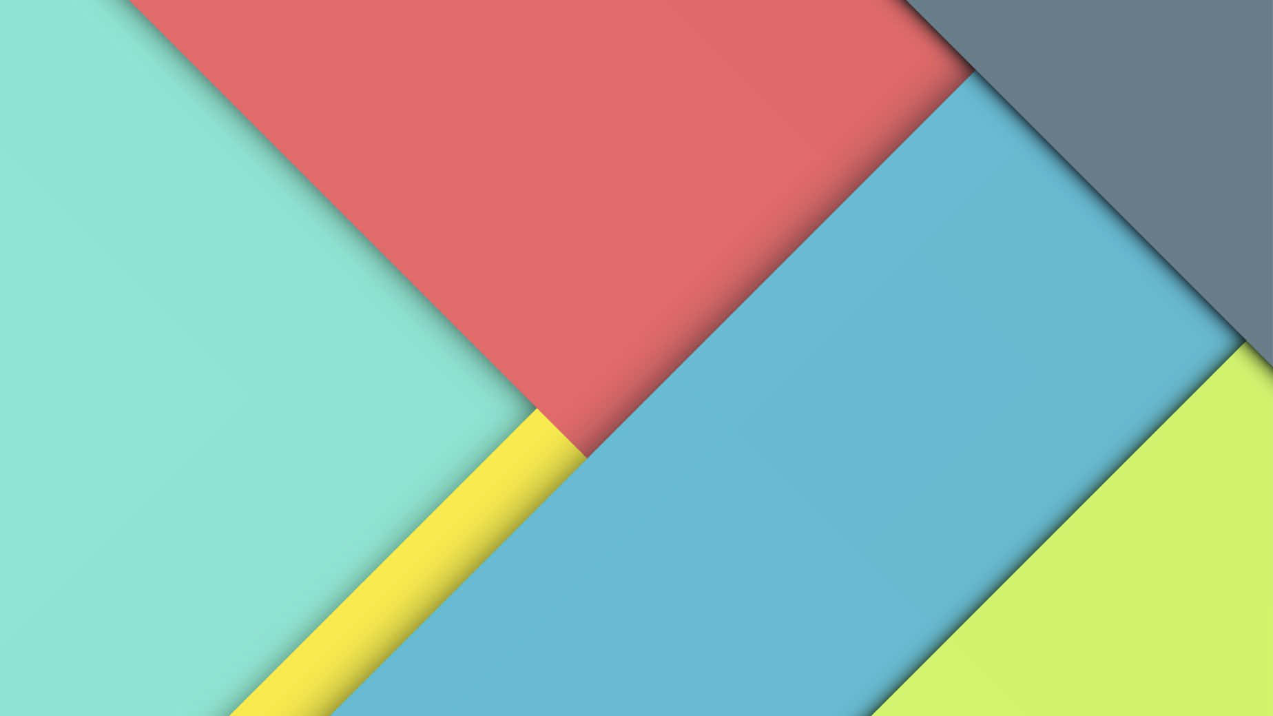 Material Design 桌布 壁紙 — 充滿活力的幾何形狀，採用柔和與大膽色調，形成帶有柔和陰影的動態對角線構圖。