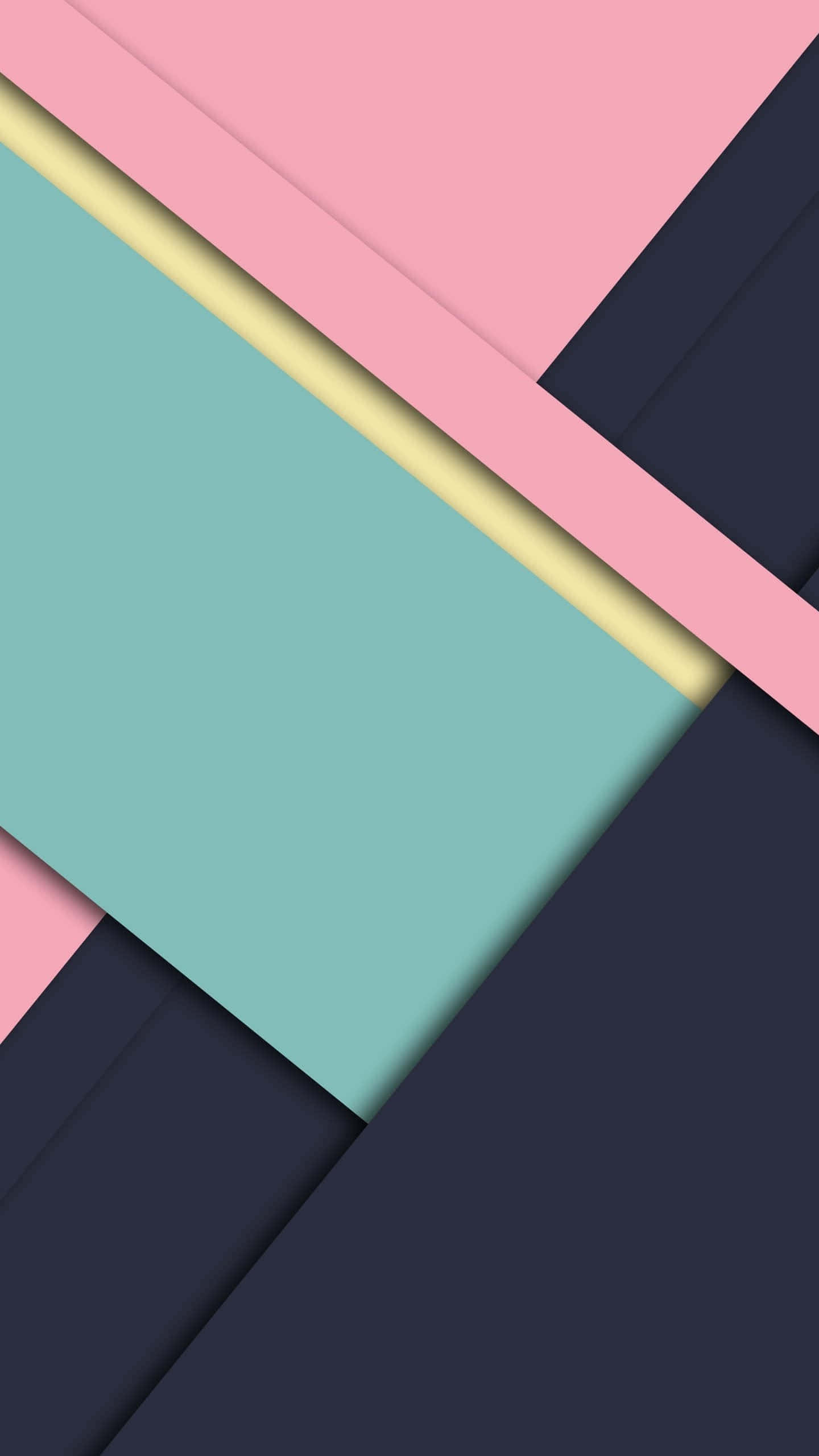 Android Material 桌布 壁紙 — 充滿活力的幾何形狀，採用粉彩粉紅色、藍綠色和海軍藍色，以清晰的線條和柔和的陰影營造出現代抽象構圖。