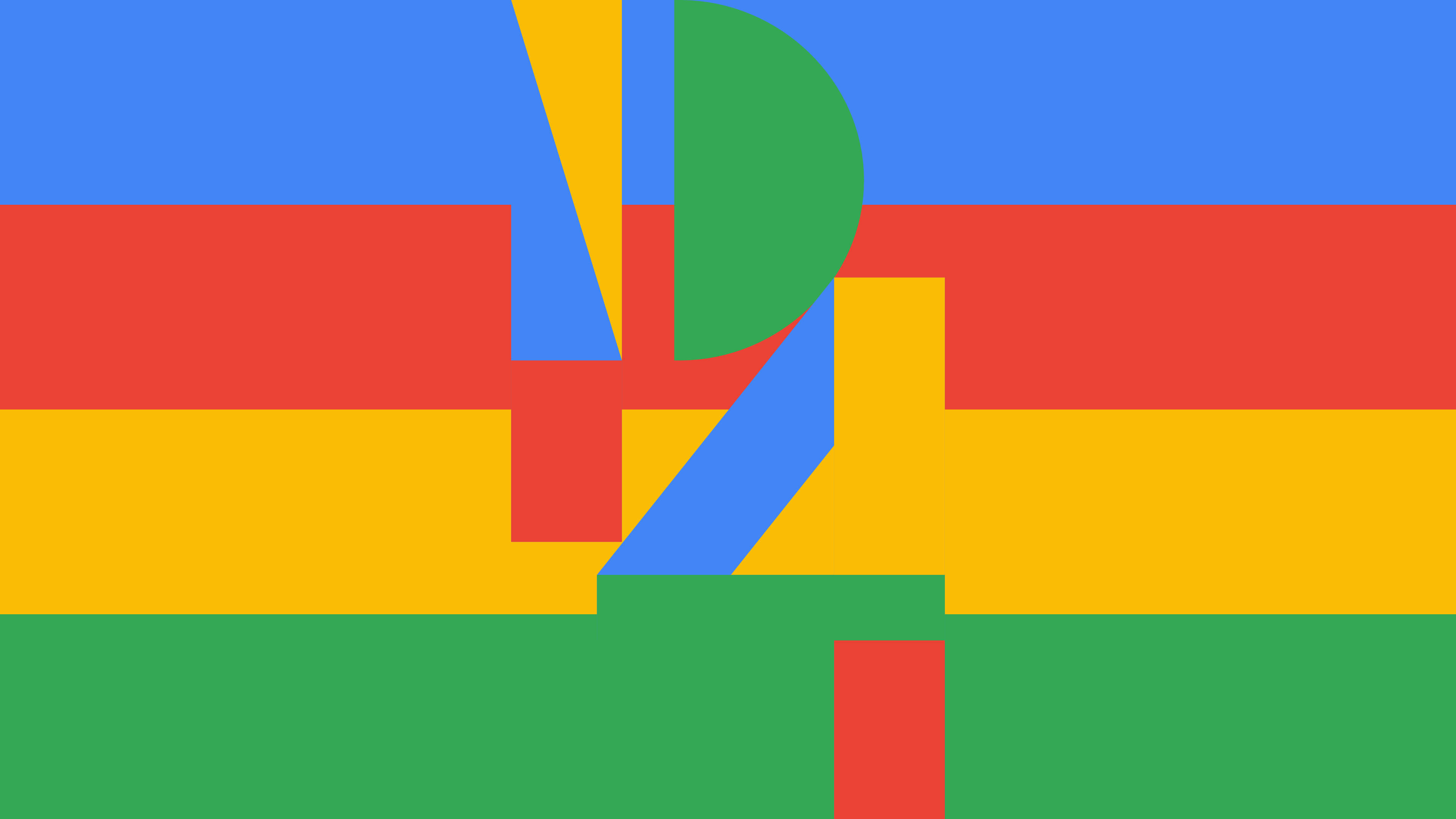Pixel 4 桌布 壁紙 — 充滿活力的幾何旗幟，大膽的藍色、紅色、黃色和綠色形狀在現代抽象構圖中交錯。
