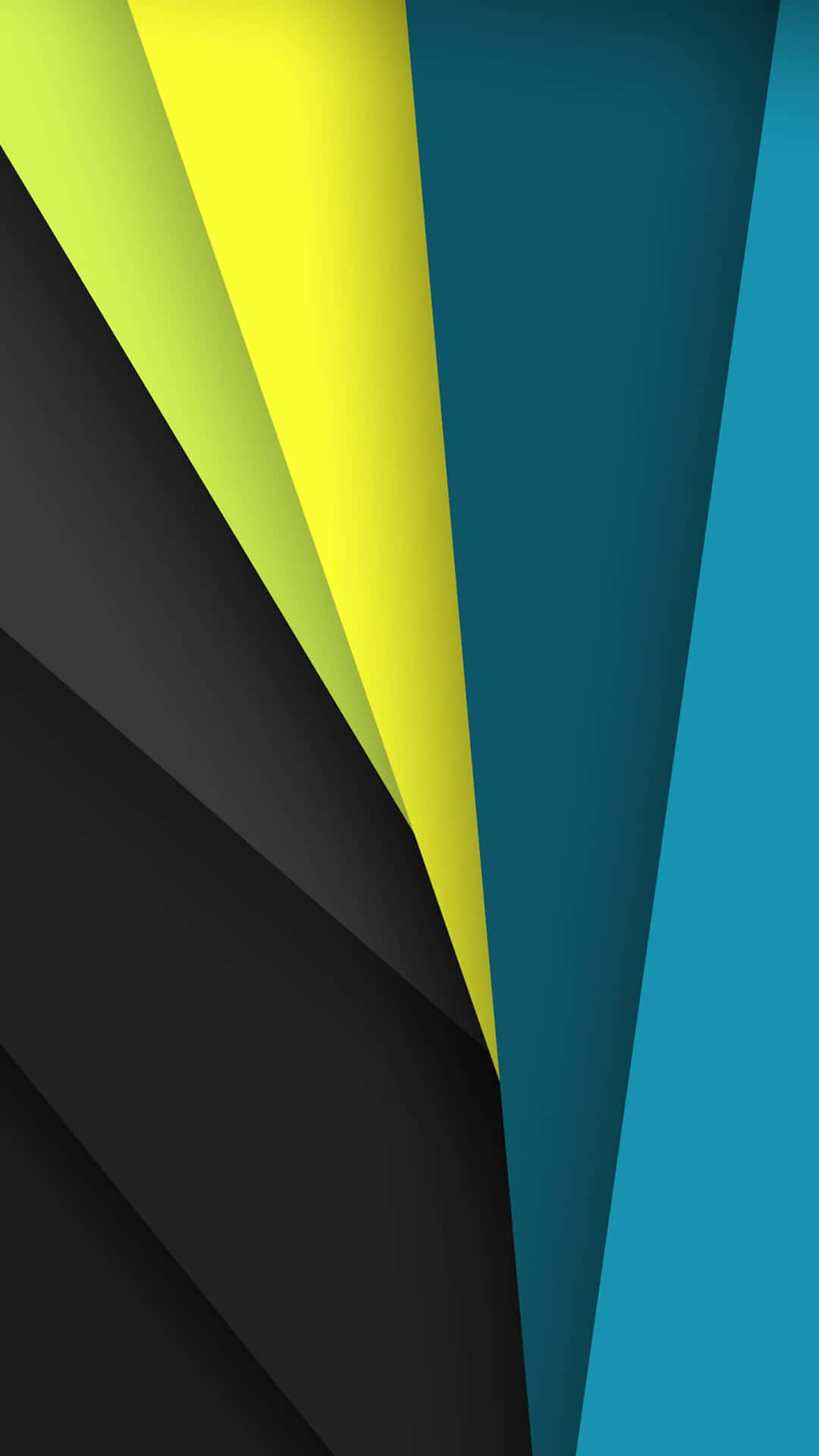 Android Material 桌布 壁紙 — 充滿活力的幾何條紋，黃色、綠色、藍綠色和黑色，創造出大膽的現代抽象構圖。