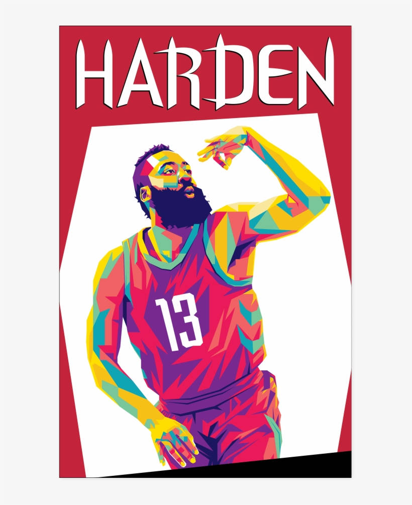 James Harden 桌布 壁紙 — 充滿活力的幾何肖像，籃球運動員哈登身穿13號球衣，背景為大膽的紅色。