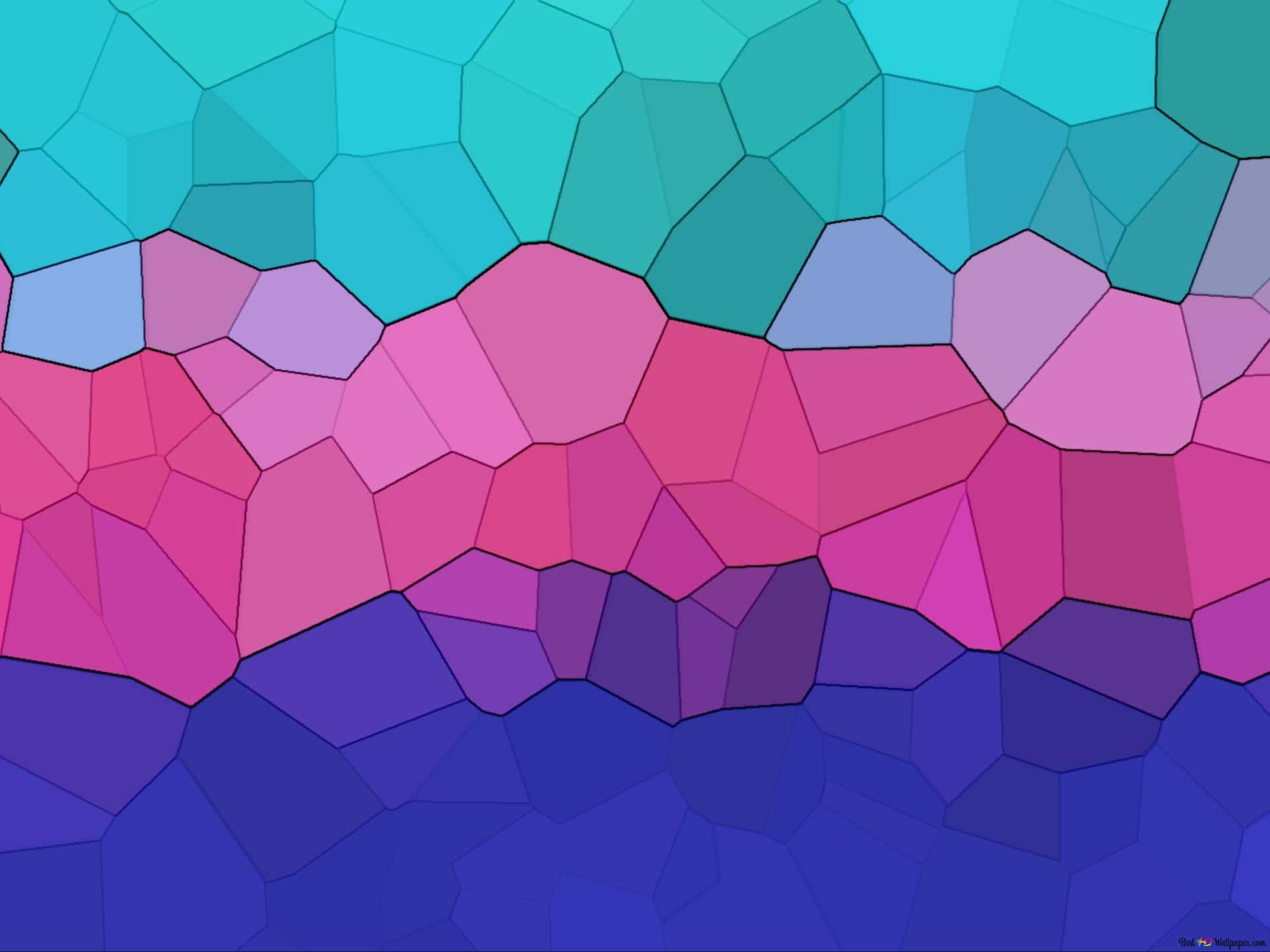 Mosaic 桌布 壁紙 — 充滿活力的幾何馬賽克，由青綠色、粉紅色和紫色的多邊形瓷磚組成，呈現平滑漸變效果。