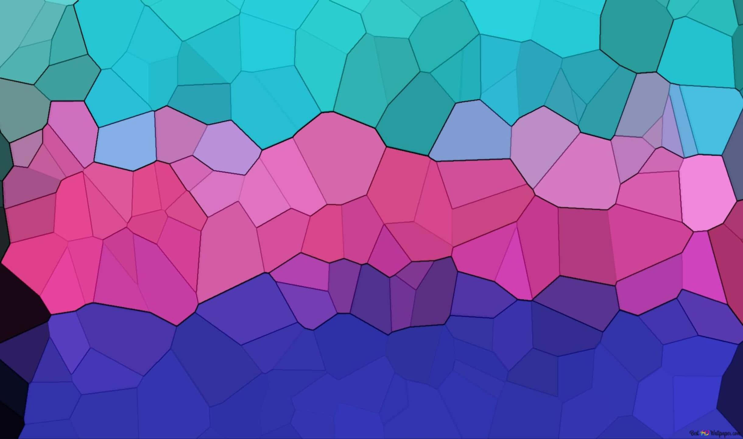 Mosaic 桌布 壁紙 — 充滿活力的幾何馬賽克，由青綠色、粉紅色和藍色的多邊形瓷磚組成，形成平滑的色彩漸變。