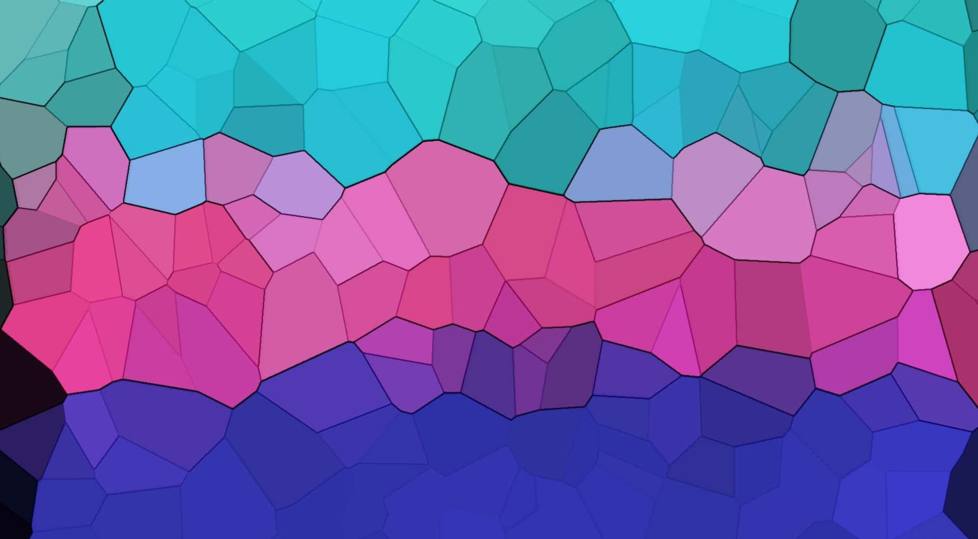 1920x1080 Amoled 桌布 壁紙 — 充滿活力的幾何馬賽克，由青綠色、粉紅色和紫色的多邊形瓷磚組成，形成流動的漸變色帶。