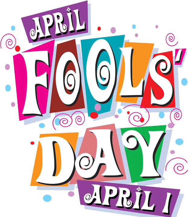 April Fools 桌布 壁紙 — 充滿活力的彩色愚人節文字圖形，帶有俏皮的漩渦和粗體字，背景為黑色。