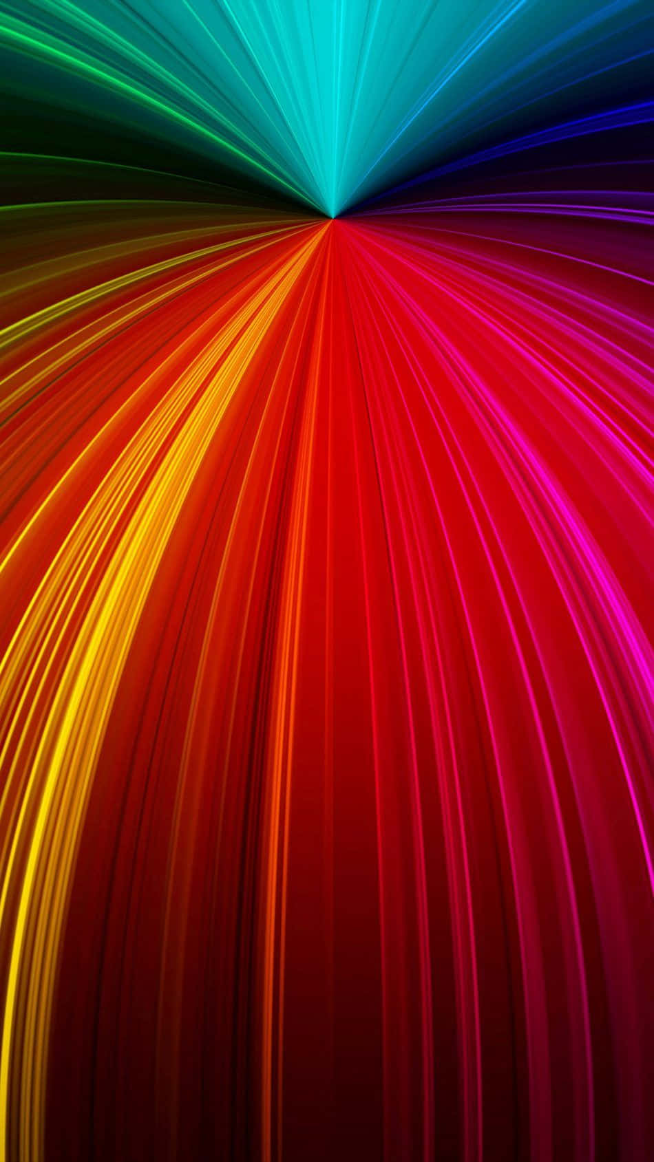 Colorful Phone 桌布 壁紙 — 充滿活力的彩虹光線從中心點向外輻射，形成動態抽象構圖。
