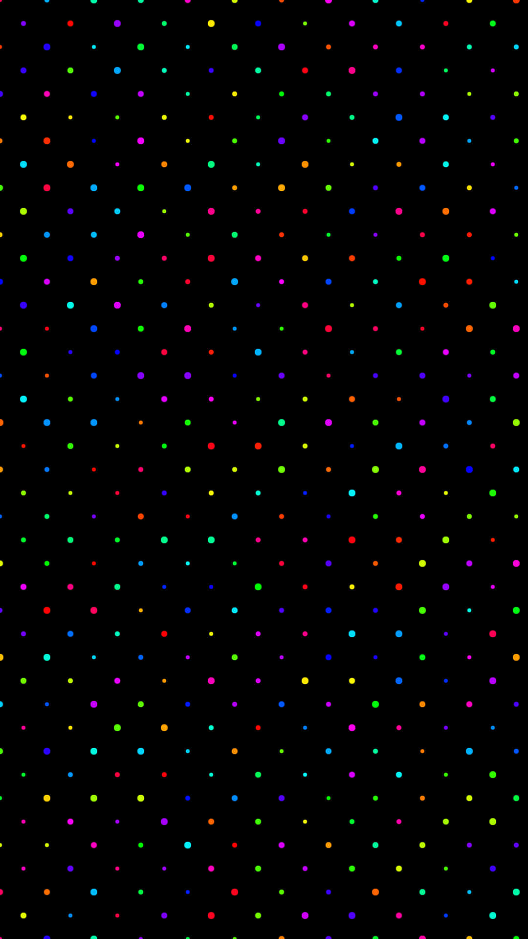 Black Polka Dot 桌布 壁紙 — 充滿活力的彩虹圓點圖案散佈在純黑色背景上，營造出俏皮的數位桌布。