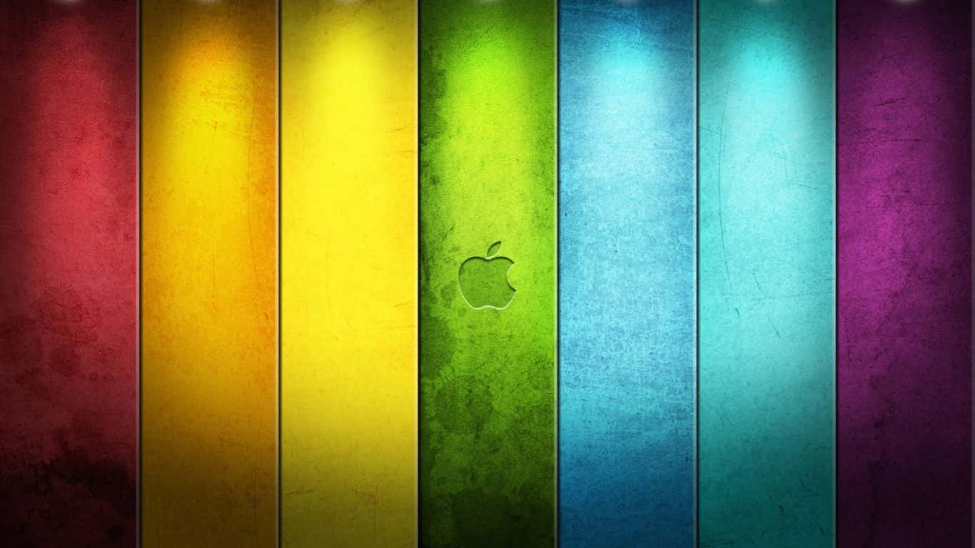 1366x768 Apple 桌布 壁紙 — 充滿活力的彩虹垂直條紋，綠色條紋中央有一個微妙的Apple標誌。