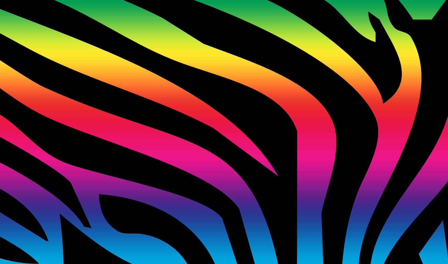 Zebra 桌布 壁紙 — 充滿活力的彩虹條紋以粗黑輪廓流動，形成動態抽象圖案。