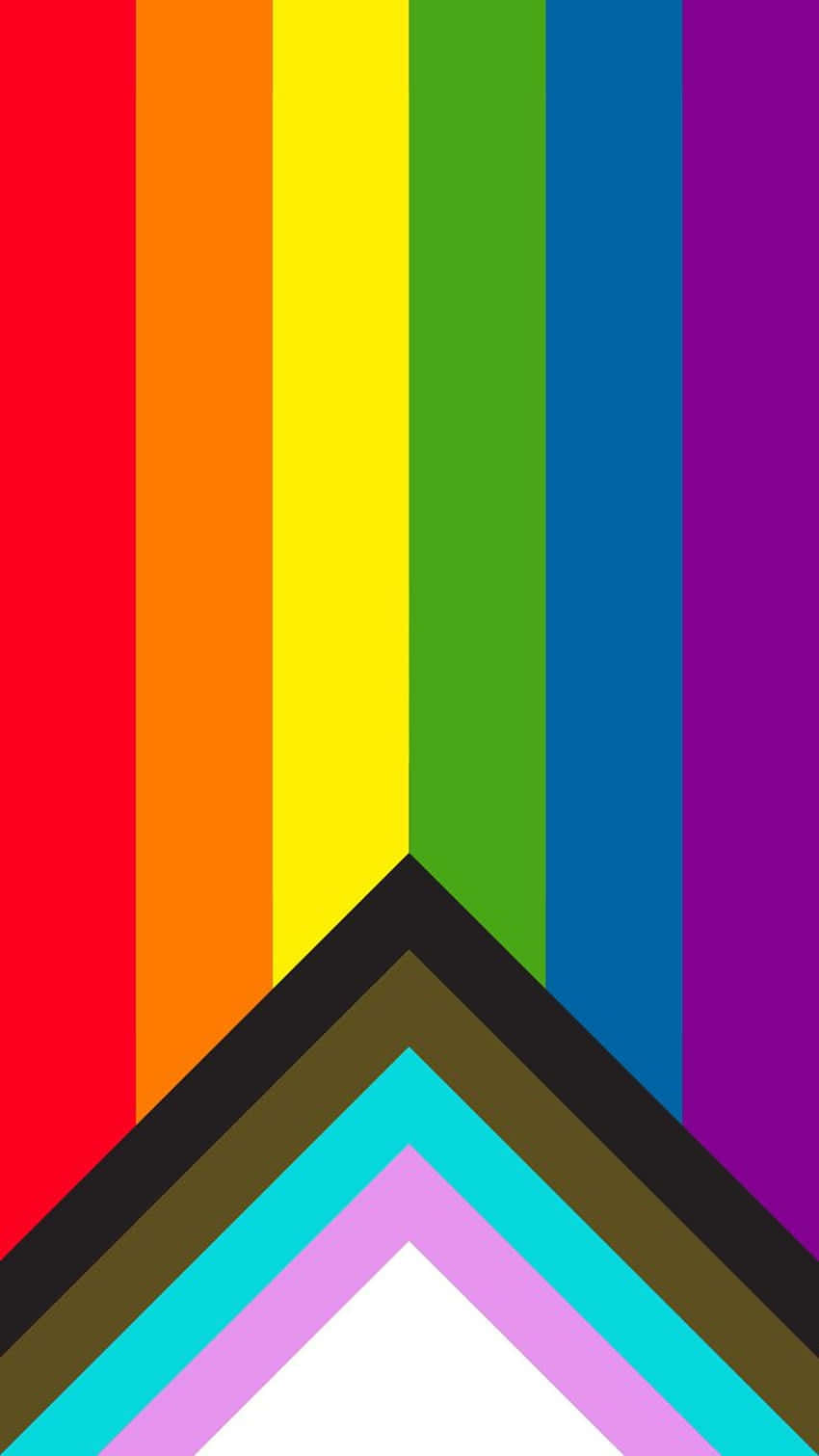 Pride Flag 桌布 壁紙 — 充滿活力的彩虹條紋匯聚成幾何V形圖案，帶有鮮明的對比色。