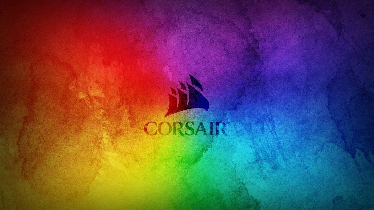 Corsair 桌布 壁紙 — 充滿活力的彩虹水彩潑濺，中央有Corsair標誌。