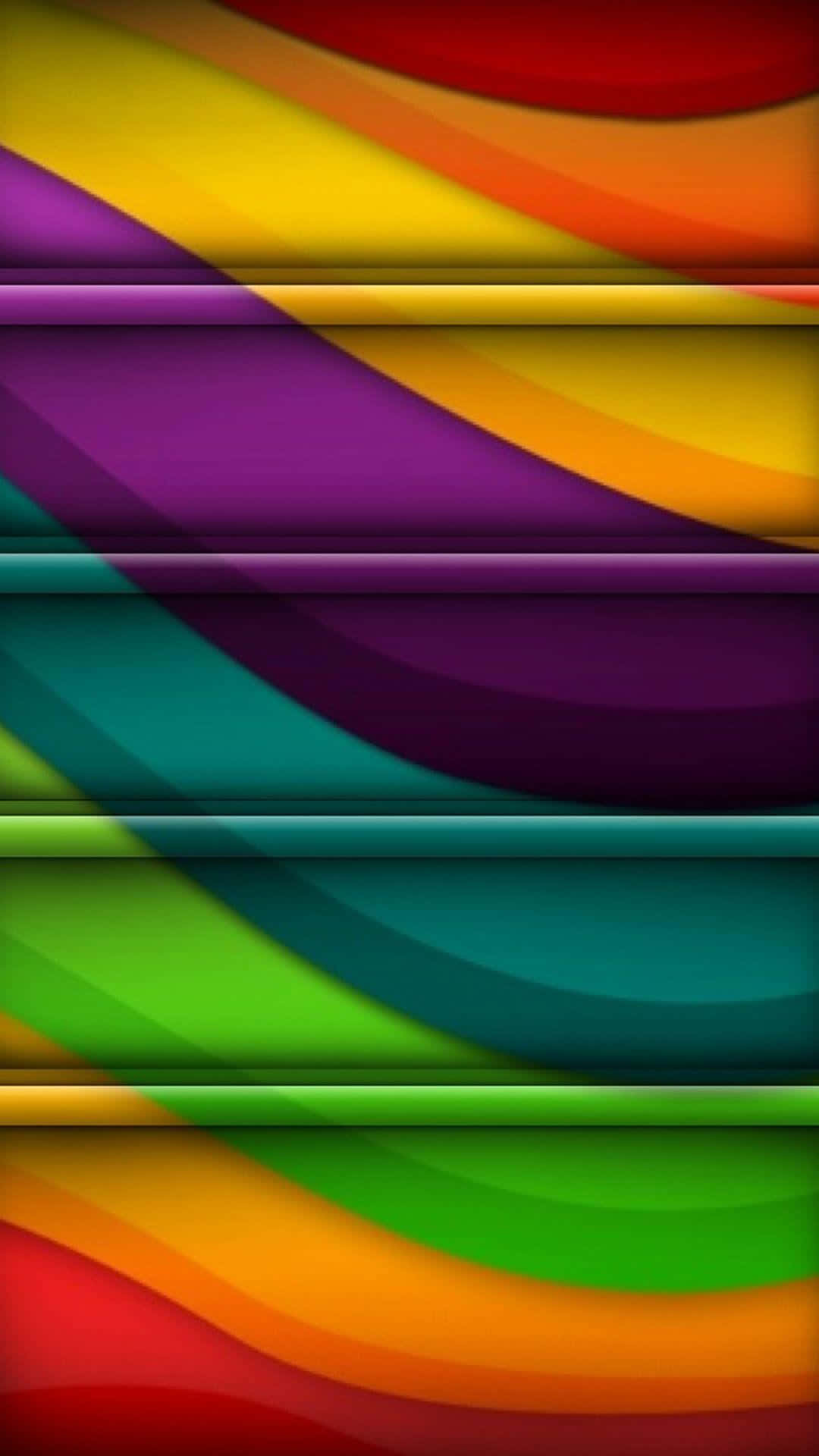 Multicolor 桌布 壁紙 — 充滿活力的彩虹波浪以大膽飽和的色彩水平流動，橫跨時尚的數位漸變背景。