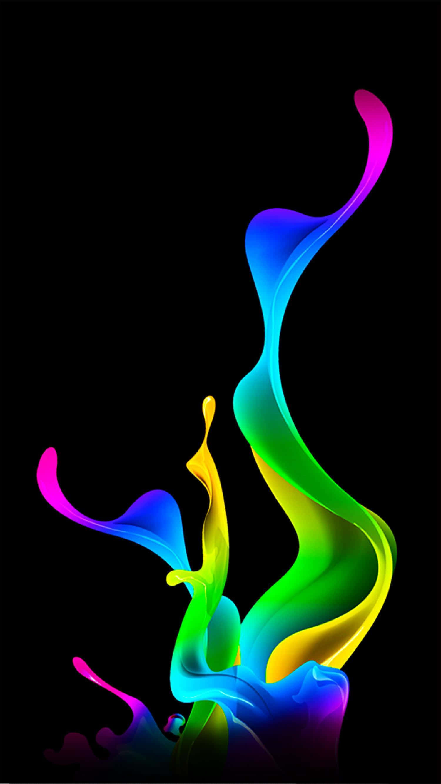 AMOLED 桌布 壁紙 — 充滿活力的彩虹液體流在純黑背景上動態旋轉，營造出迷人的抽象動感。