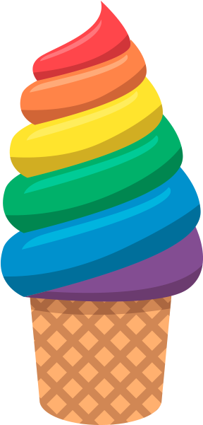 LGBT 桌布 壁紙 — 充滿活力的彩虹漩渦冰淇淋甜筒，經典華夫筒內有光滑層次。