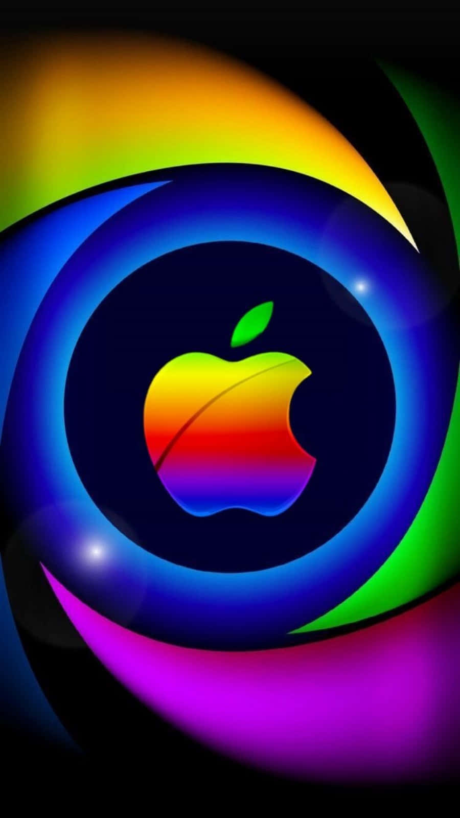 Best Apple 桌布 壁紙 — 充滿活力的彩虹漸層圍繞著一個位於黑暗虛空中心的彩色Apple標誌旋轉。