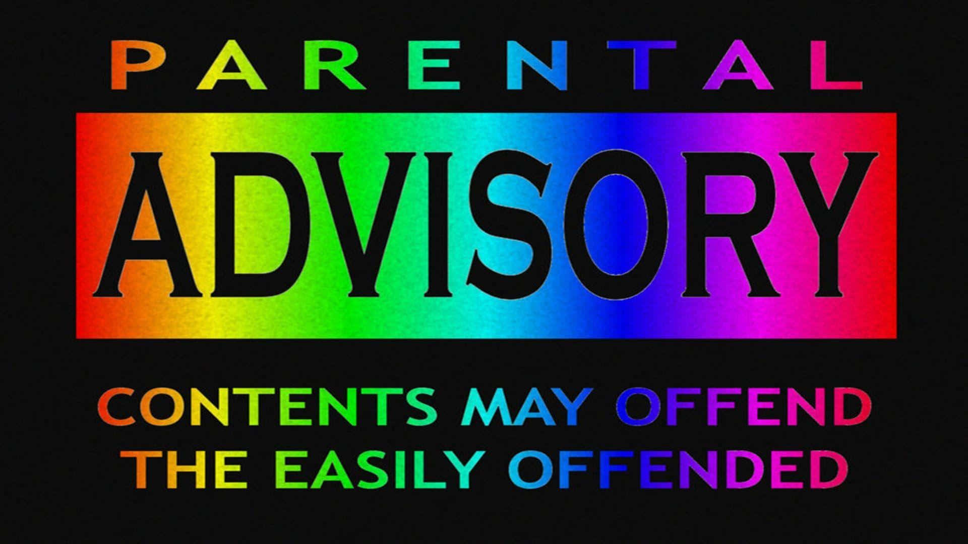 Content 桌布 壁紙 — 充滿活力的彩虹漸變家長指引標籤，黑色背景上帶有粗體黑色文字。