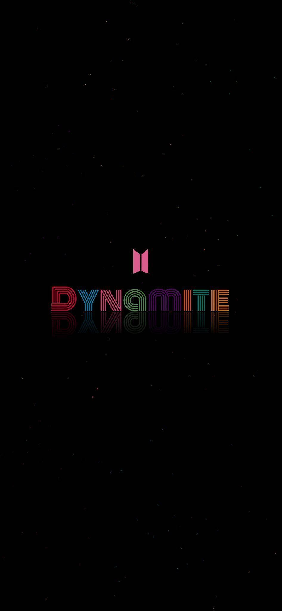 BTS 2021 桌布 壁紙 — 充滿活力的彩虹漸變文字炸藥，標誌居中，黑色星空背景帶有倒影。