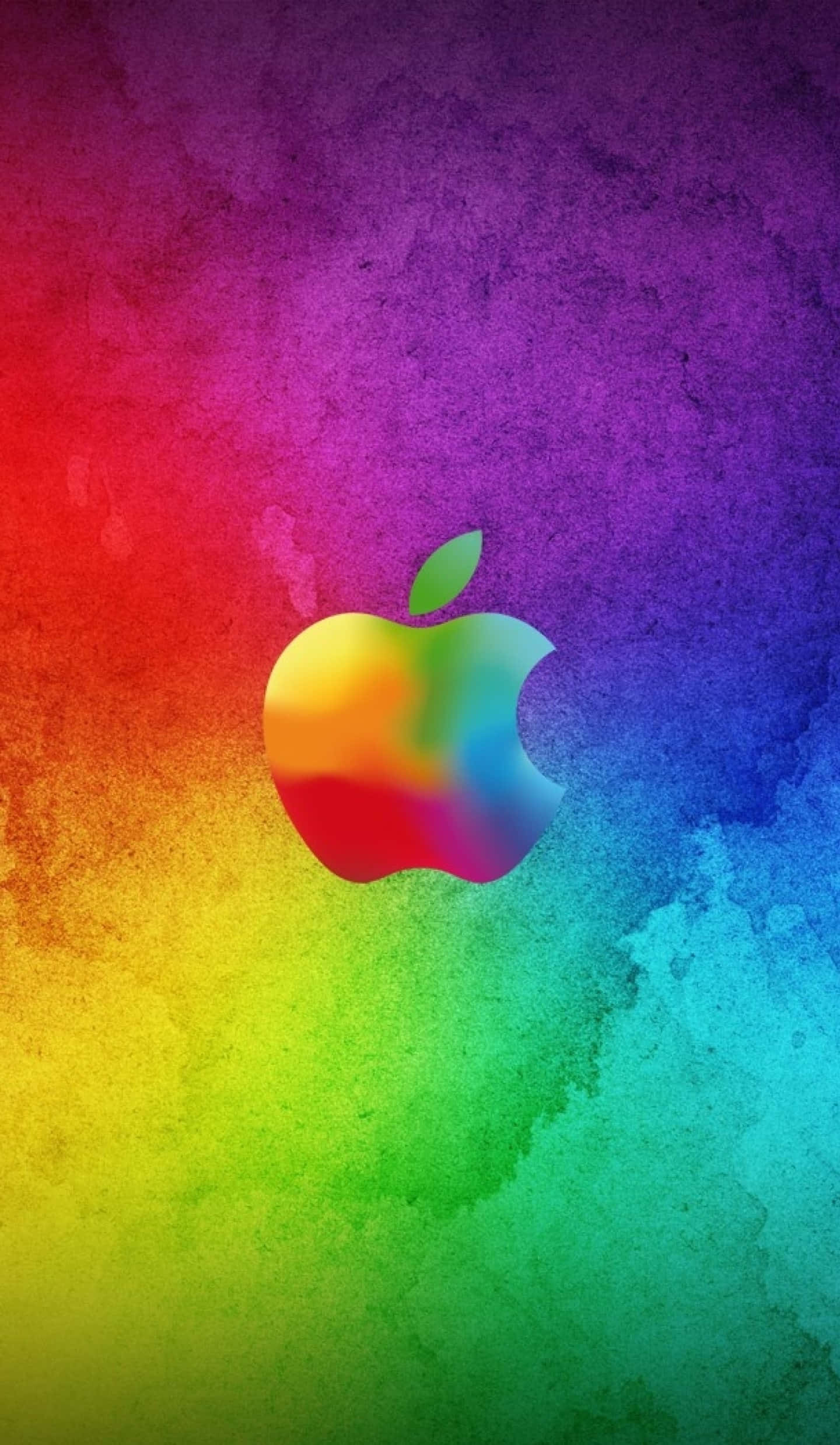 Watercolor Phone 桌布 壁紙 — 充滿活力的彩虹漸變背景，中央有一個色彩繽紛的Apple標誌，帶有紋理水彩效果。