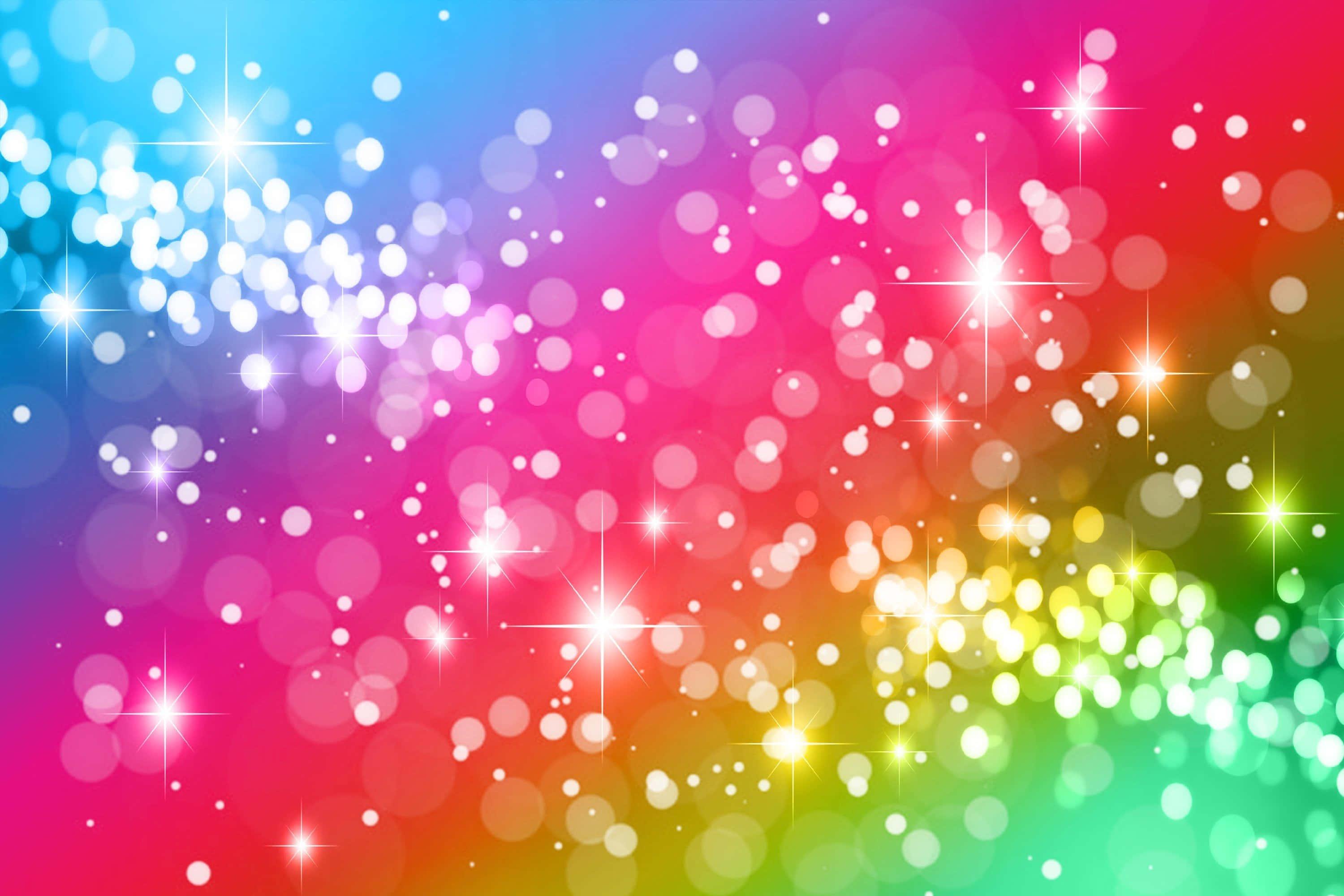 Sparkles 桌布 壁紙 — 充滿活力的彩虹漸變背景，閃爍著明亮的白色散景光和星芒。