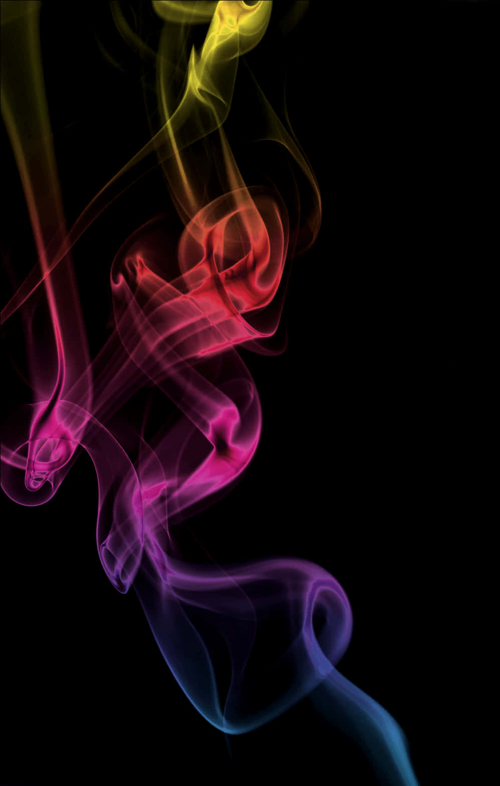 Red Smoke Effect 桌布 壁紙 — 充滿活力的彩虹煙霧在純黑色背景上優雅地旋轉，形成迷人的抽象舞蹈。