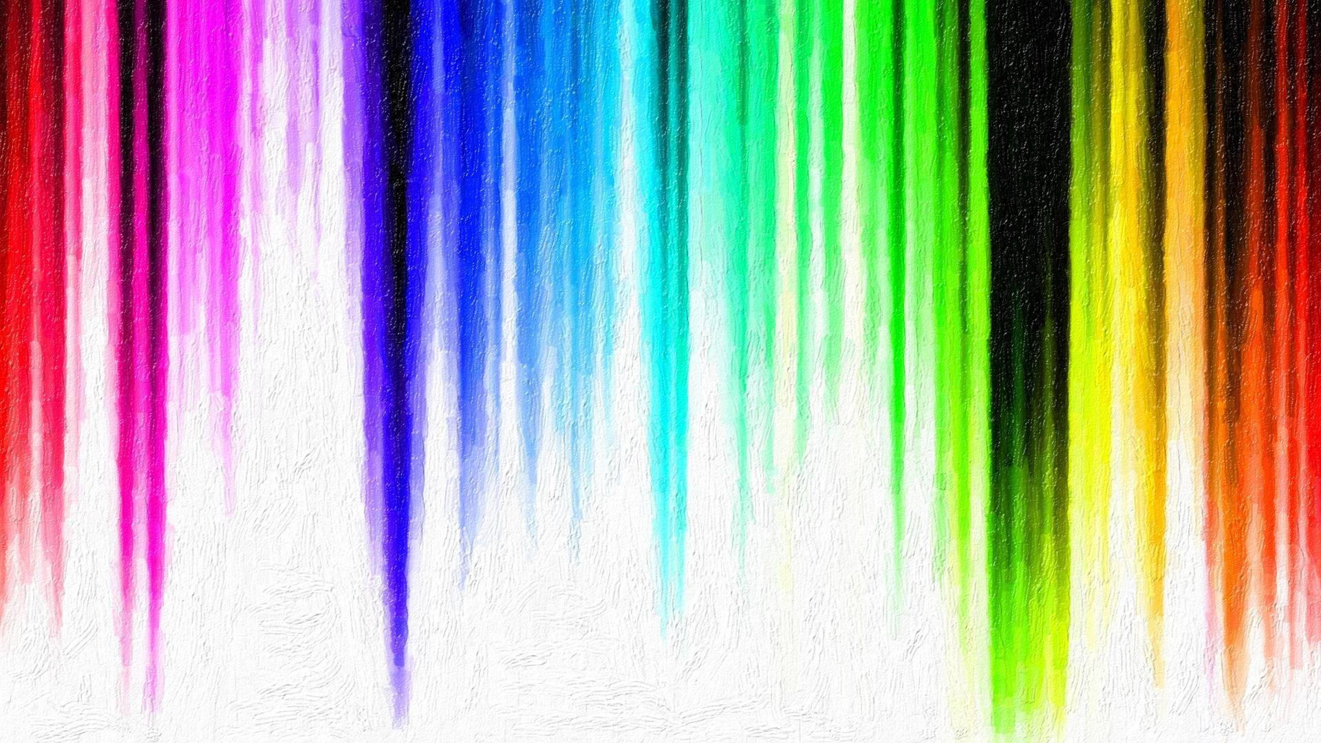 Stripes 桌布 壁紙 — 充滿活力的彩虹色垂直條紋像彩色油漆一樣滴落在有紋理的白色背景上。