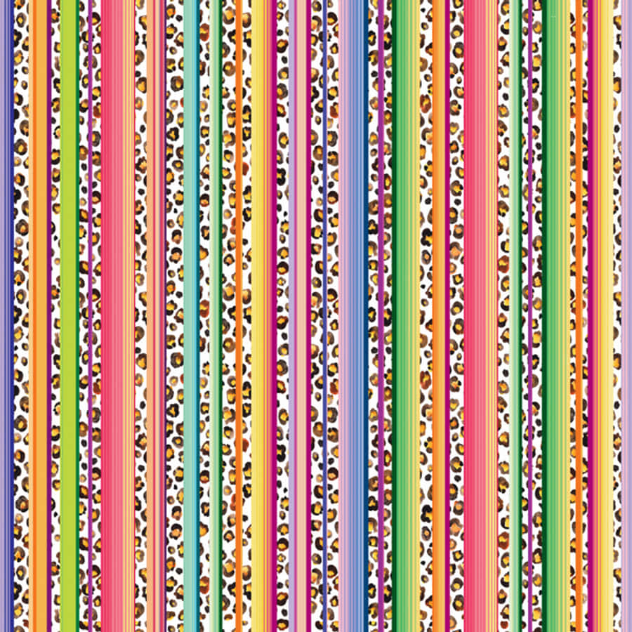 Serape 桌布 壁紙 — 充滿活力的彩虹色垂直條紋與豹紋交替，創造出大膽多彩的圖案。