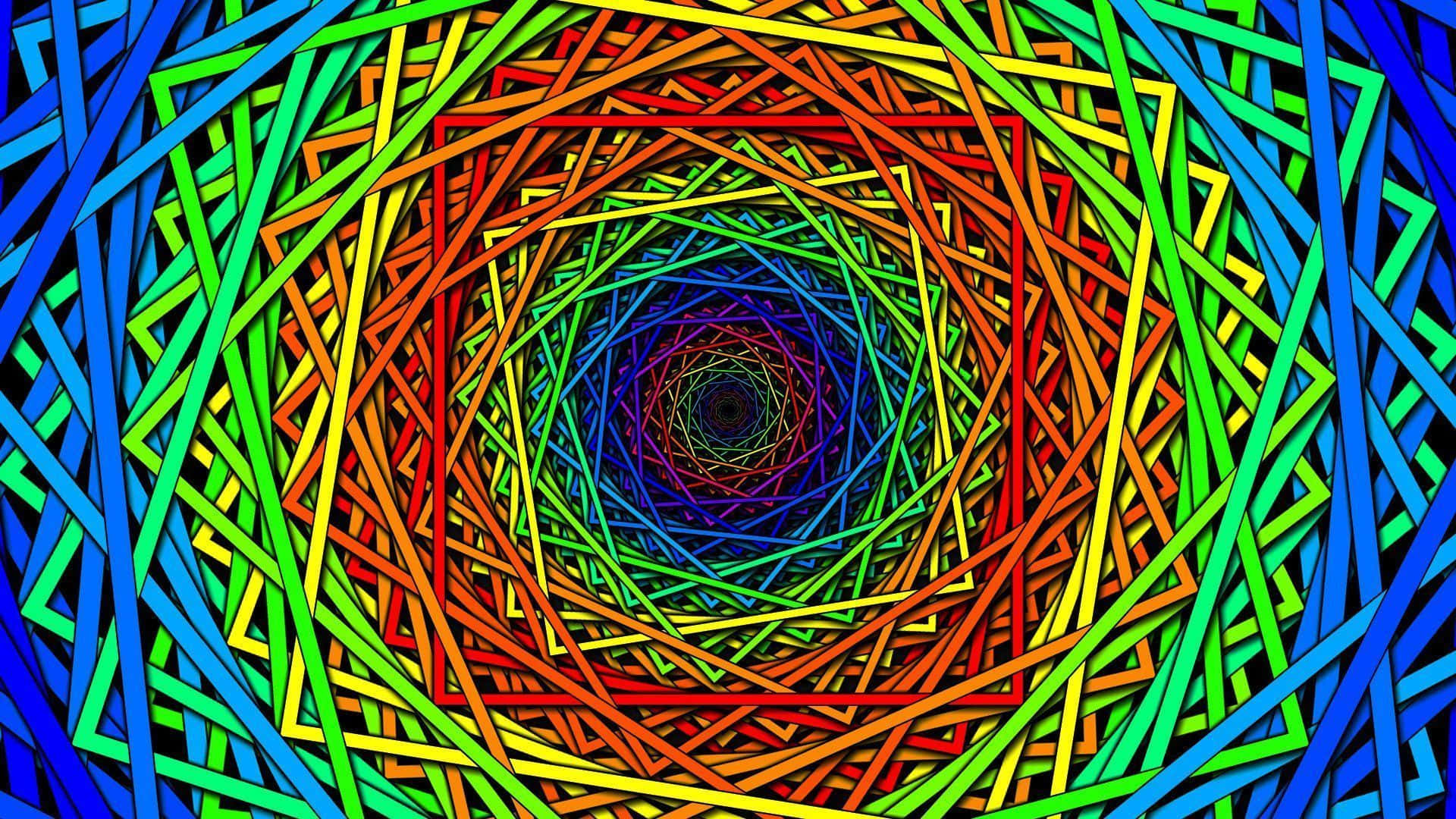 Multicolor 桌布 壁紙 — 充滿活力的彩虹色幾何線條向內螺旋，營造出迷人的催眠隧道效果。