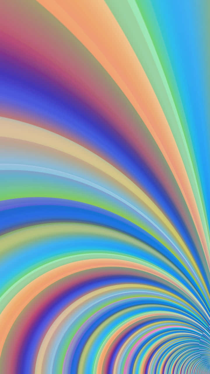 Aesthetic Rainbow Mobile 桌布 壁紙 — 充滿活力的彩虹色彎曲帶向內螺旋，營造出迷人的隧道效果。