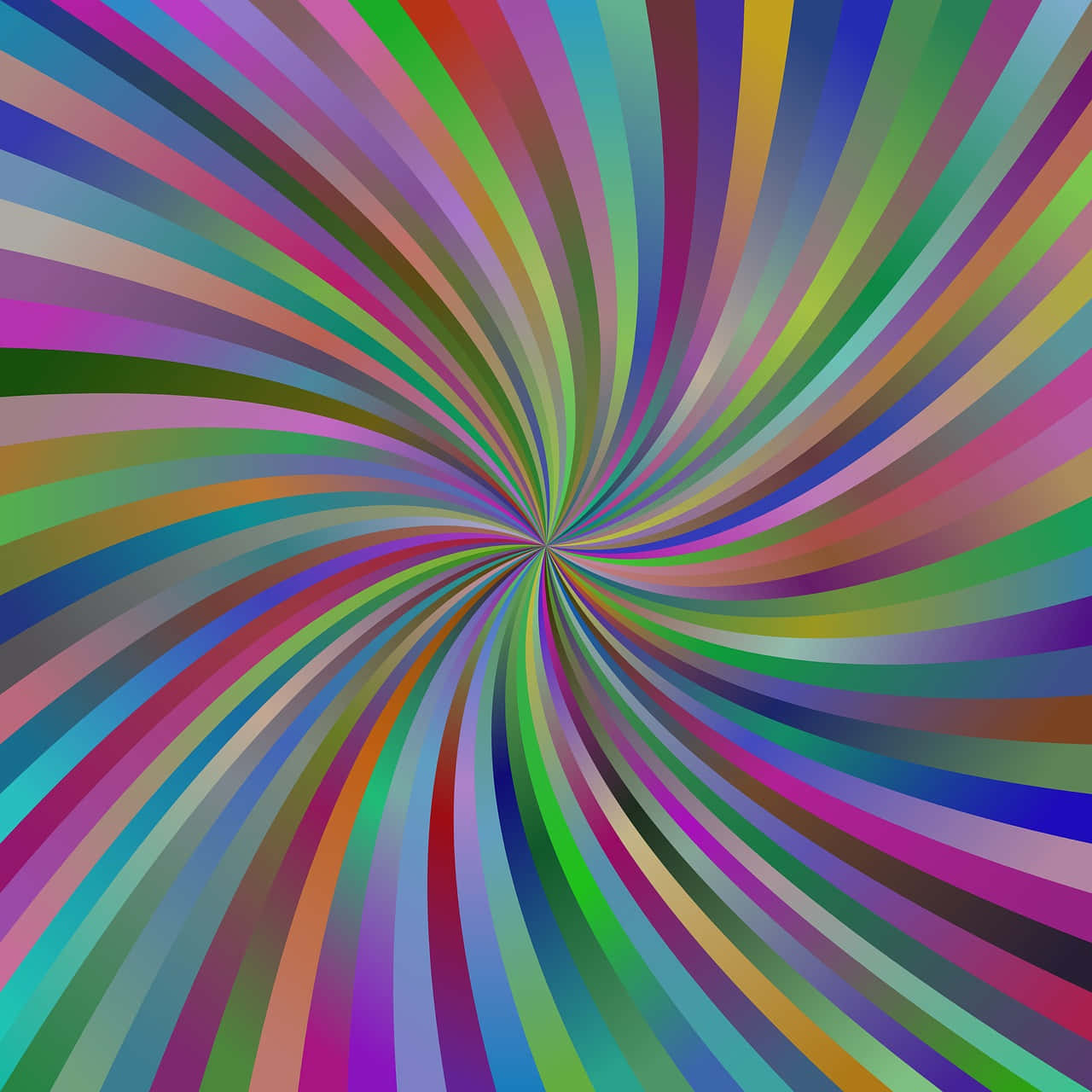 Spiral 桌布 壁紙 — 充滿活力的彩虹色徑向條紋向內螺旋，產生催眠般的視錯覺效果。