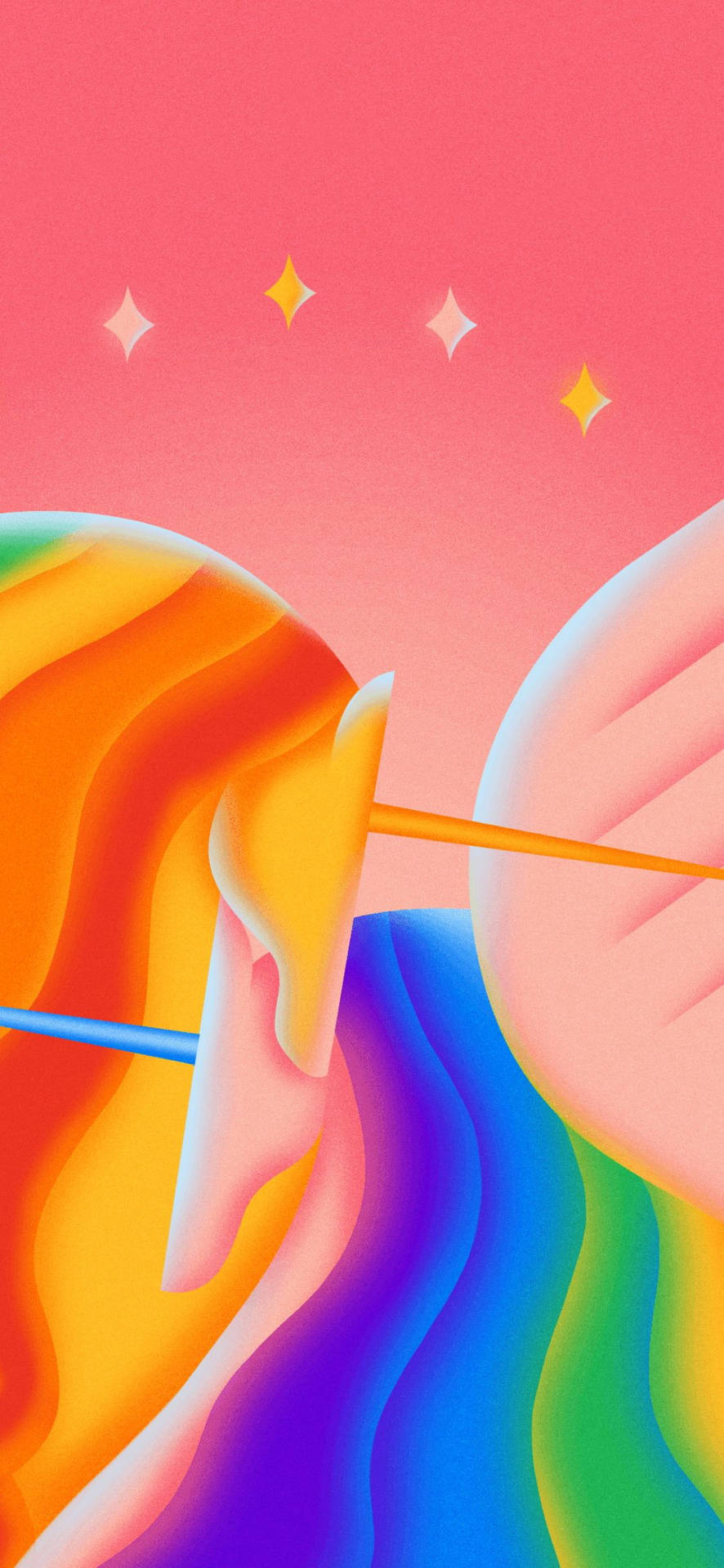 在粉紅色背景上帶有閃光的抽象彩色流動波浪 — Google pixel 壁紙