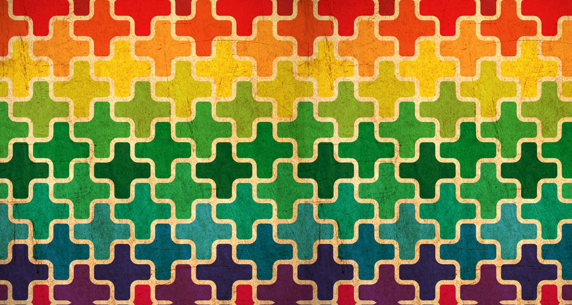 Puzzle 桌布 壁紙 — 充滿活力的彩虹色拼圖塊圖案，帶有紋理復古飾面。