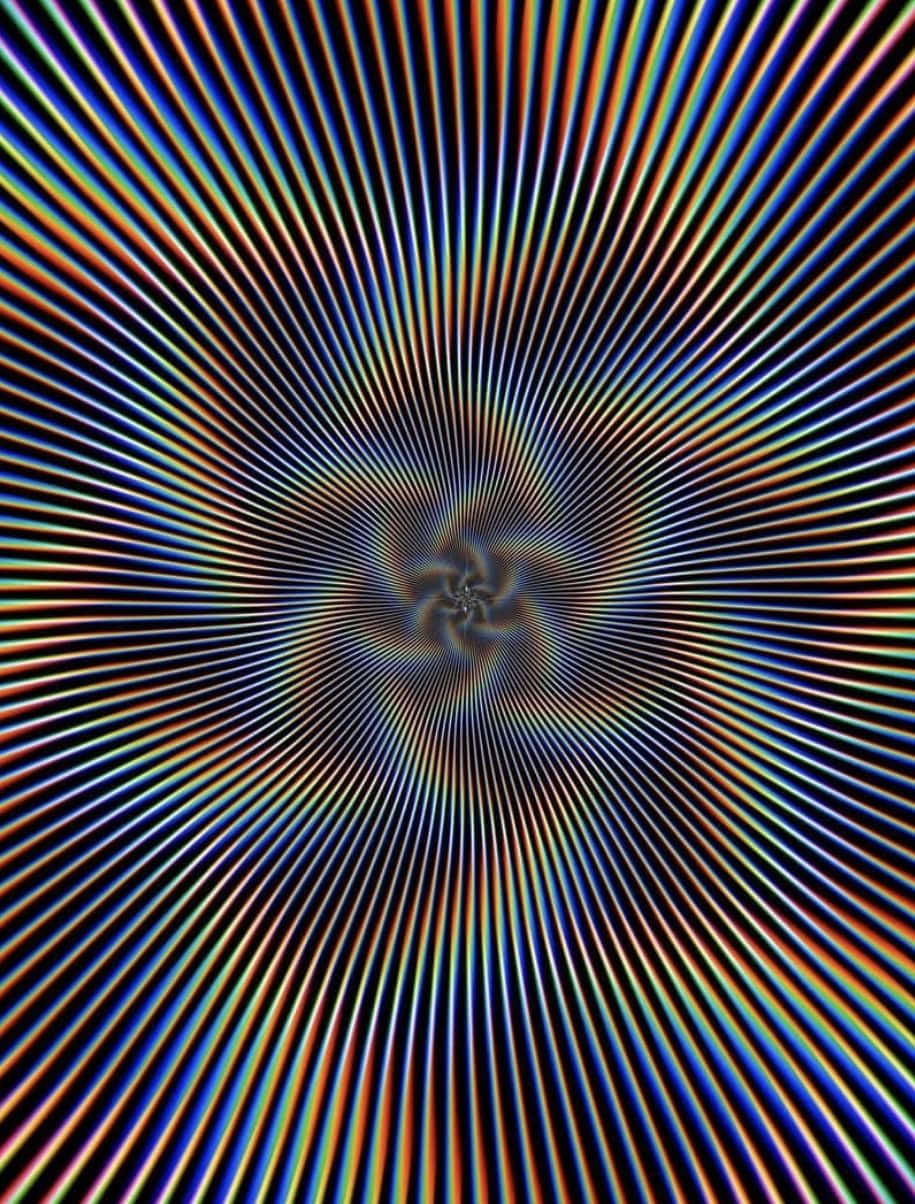 抽象 桌布 壁紙 — 充滿活力的彩虹色放射線在深色背景下匯聚成催眠般的螺旋中心。