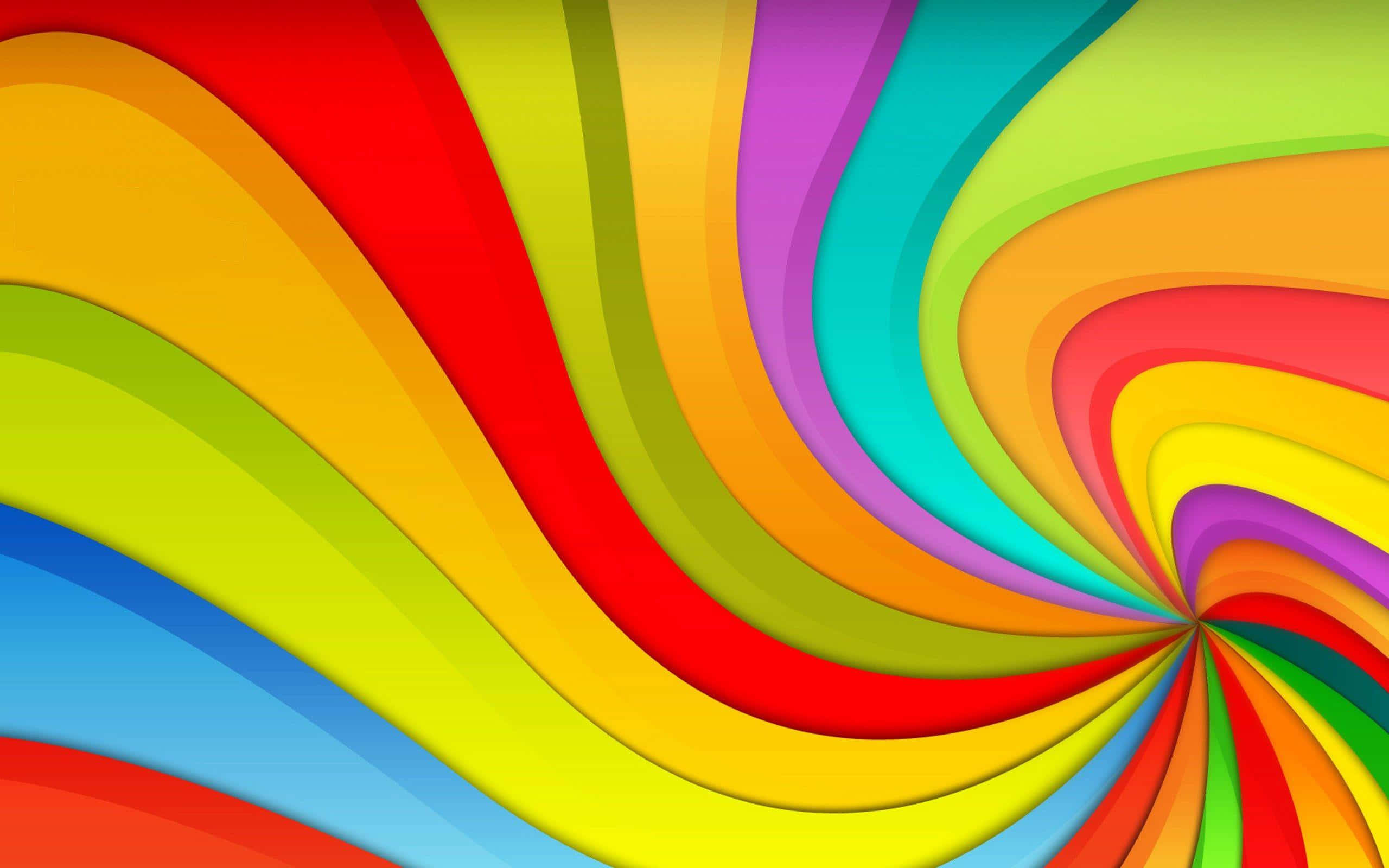 Multicolor 桌布 壁紙 — 充滿活力的彩虹色波浪動態地旋轉向中心漩渦，形成大膽的數位抽象構圖。
