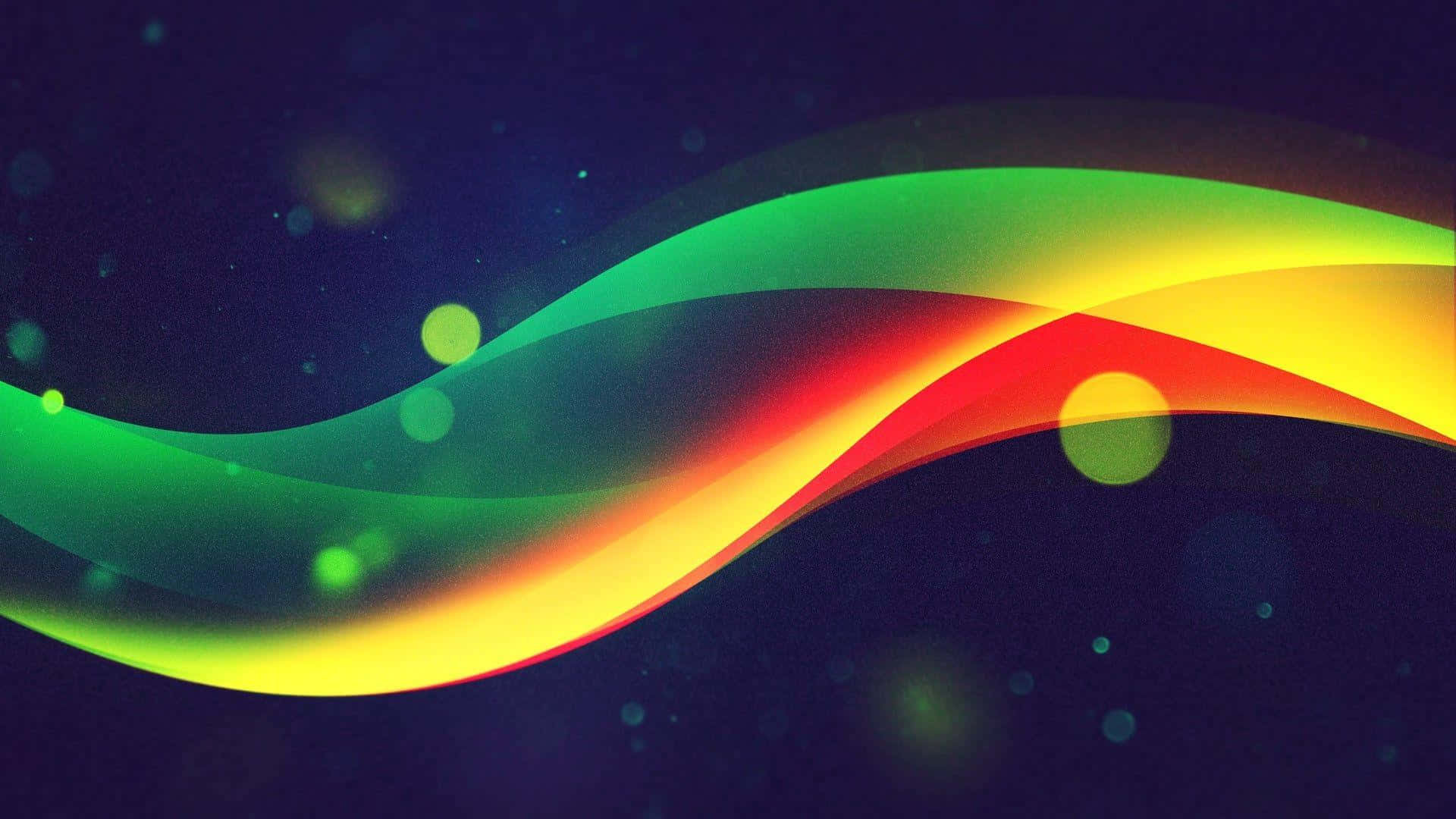 紅色動圖 桌布 壁紙 — 充滿活力的彩虹色流動波浪在黑暗的宇宙背景上滑行，帶有發光的散景燈光。