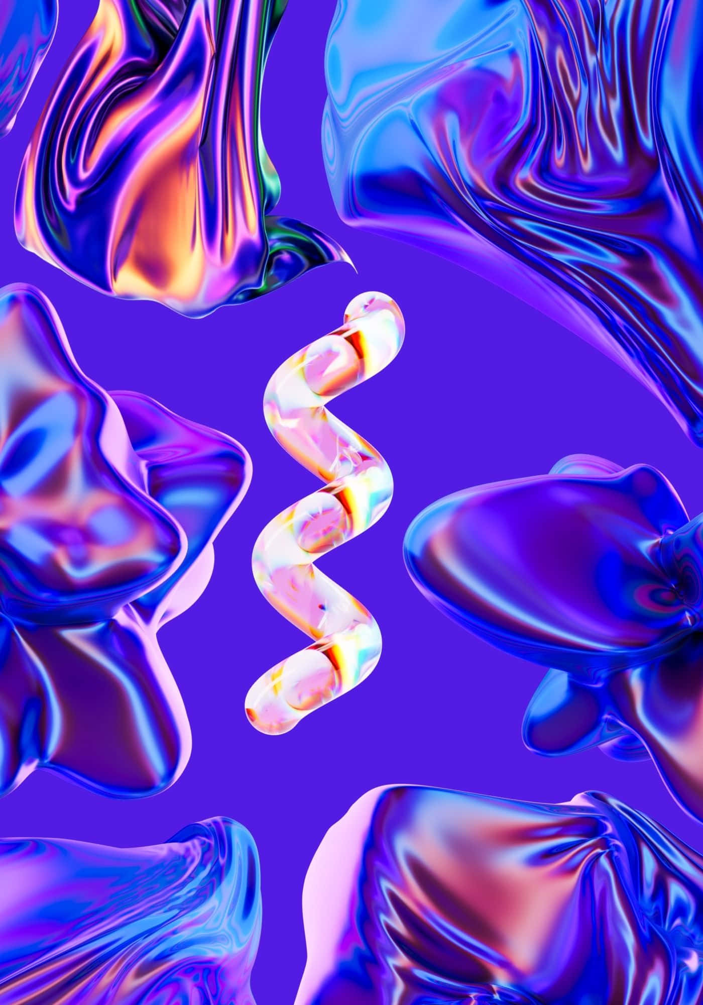 3d Art 桌布 壁紙 — 充滿活力的彩虹色液體形態在深紫色背景上旋轉流動，中央有一個發光的螺旋。