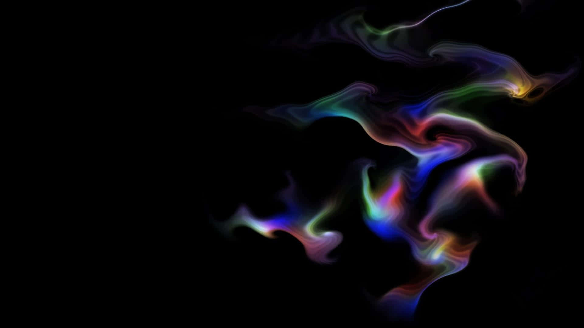 Ethereal 桌布 壁紙 — 充滿活力的彩虹色液體漩渦在深黑色背景上動態流動。