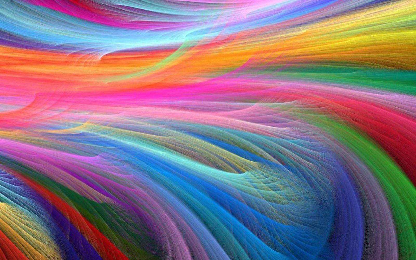 Cool Colorful 桌布 壁紙 — 充滿活力的彩虹色漩渦絲帶在迷人的抽象圖案中動態地流過畫面。