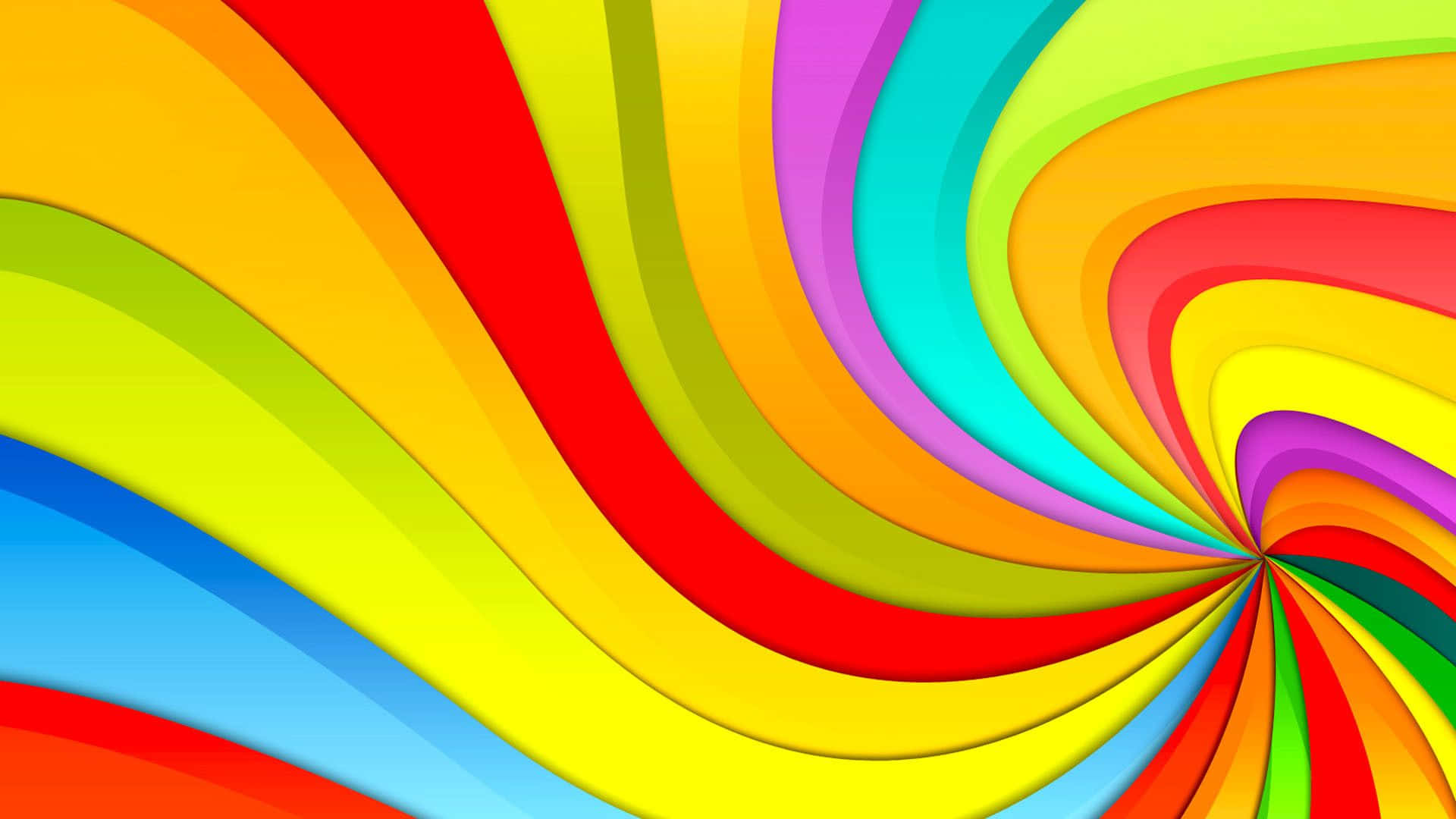 colors 桌布 壁紙 — 充滿活力的彩虹色絲帶動態地旋轉向中心漩渦，形成大膽的數位抽象構圖。