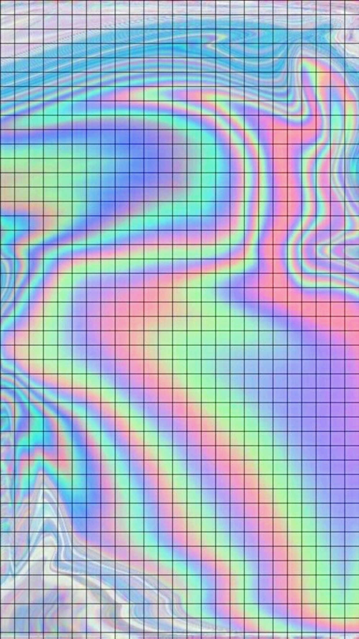 grid 桌布 壁紙 — 充滿活力的彩虹色網格圖案，帶有流動的彩虹色調和波浪狀扭曲，營造出迷人的數位抽象效果。