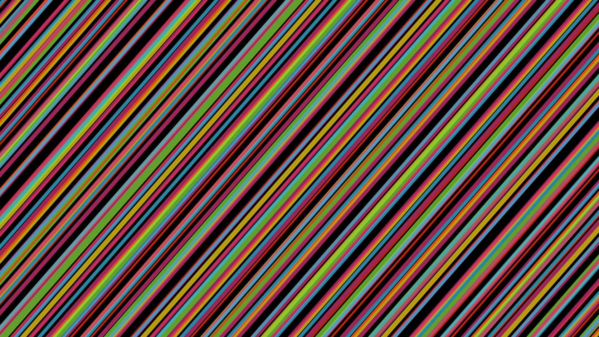 Stripes 桌布 壁紙 — 充滿活力的彩虹色調對角線條在黑色背景上形成鮮明對比，創造出動態的抽象圖案。