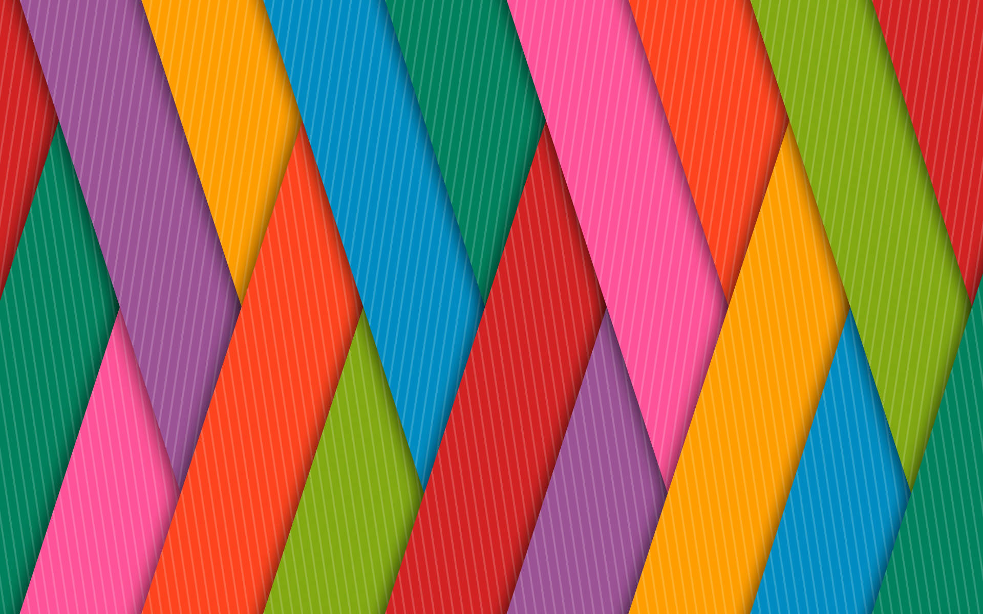 Android Material Design 桌布 壁紙 — 充滿活力的彩虹色調對角線棱紋條紋，營造出具有層次深度的醒目幾何圖案。